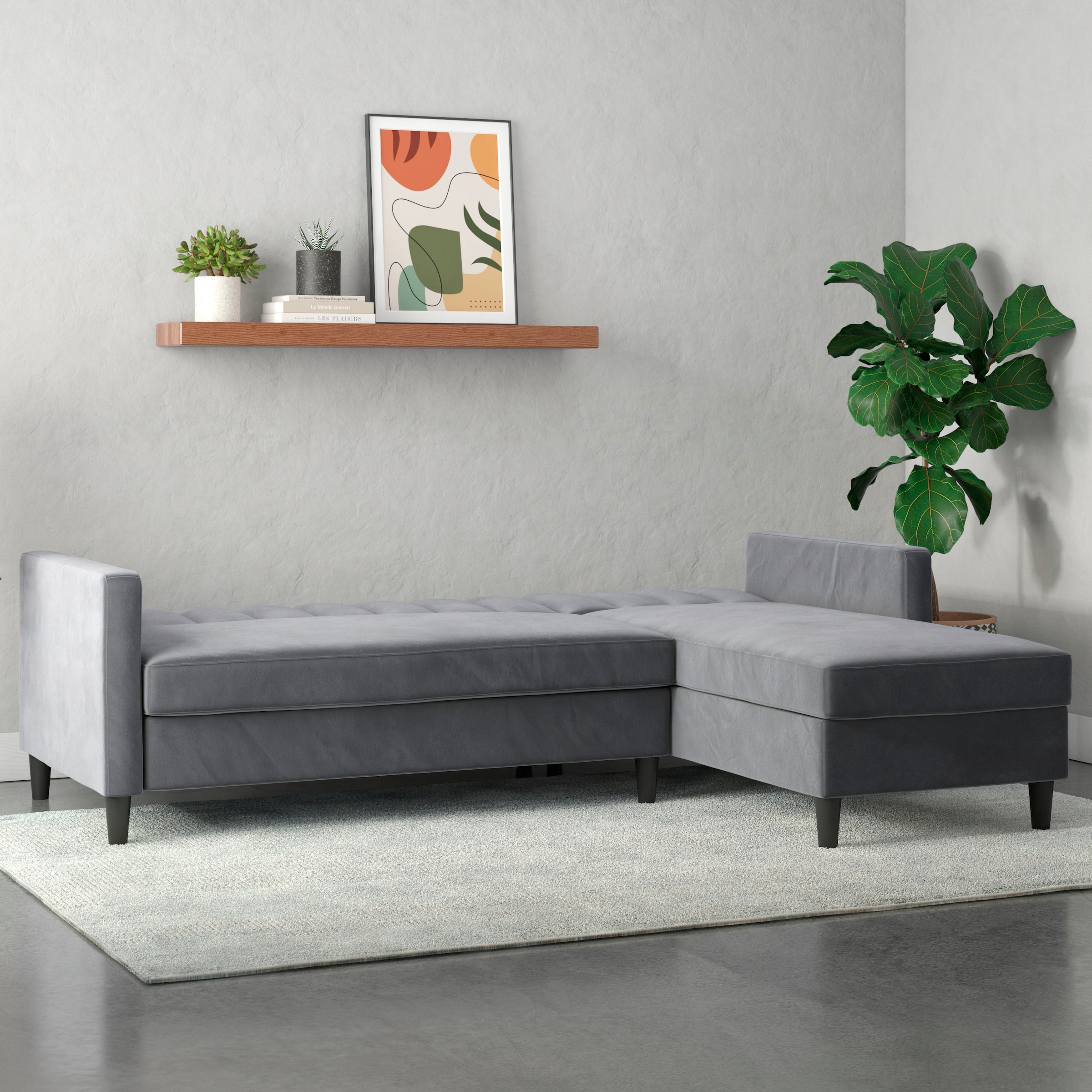 Dorel Home Ecksofa mit Schlafffunktion, Recamiere mit Stauraum beidseitig montierbar, Rückenlehne 2-teilig und 3-fach verstellbar