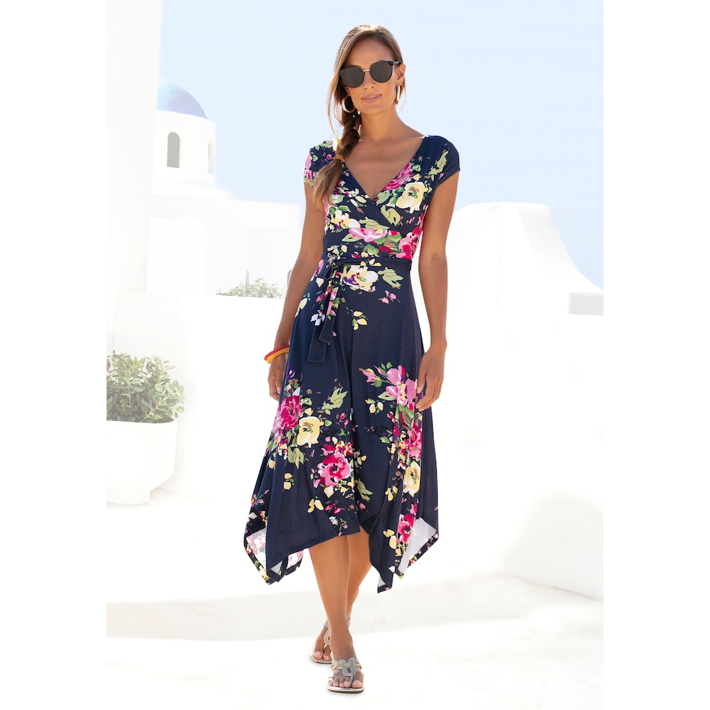 Beachtime Sommerkleid, mit Zipfelsaum und Schleife in der Taille, Jerseykleid, Strandkleid