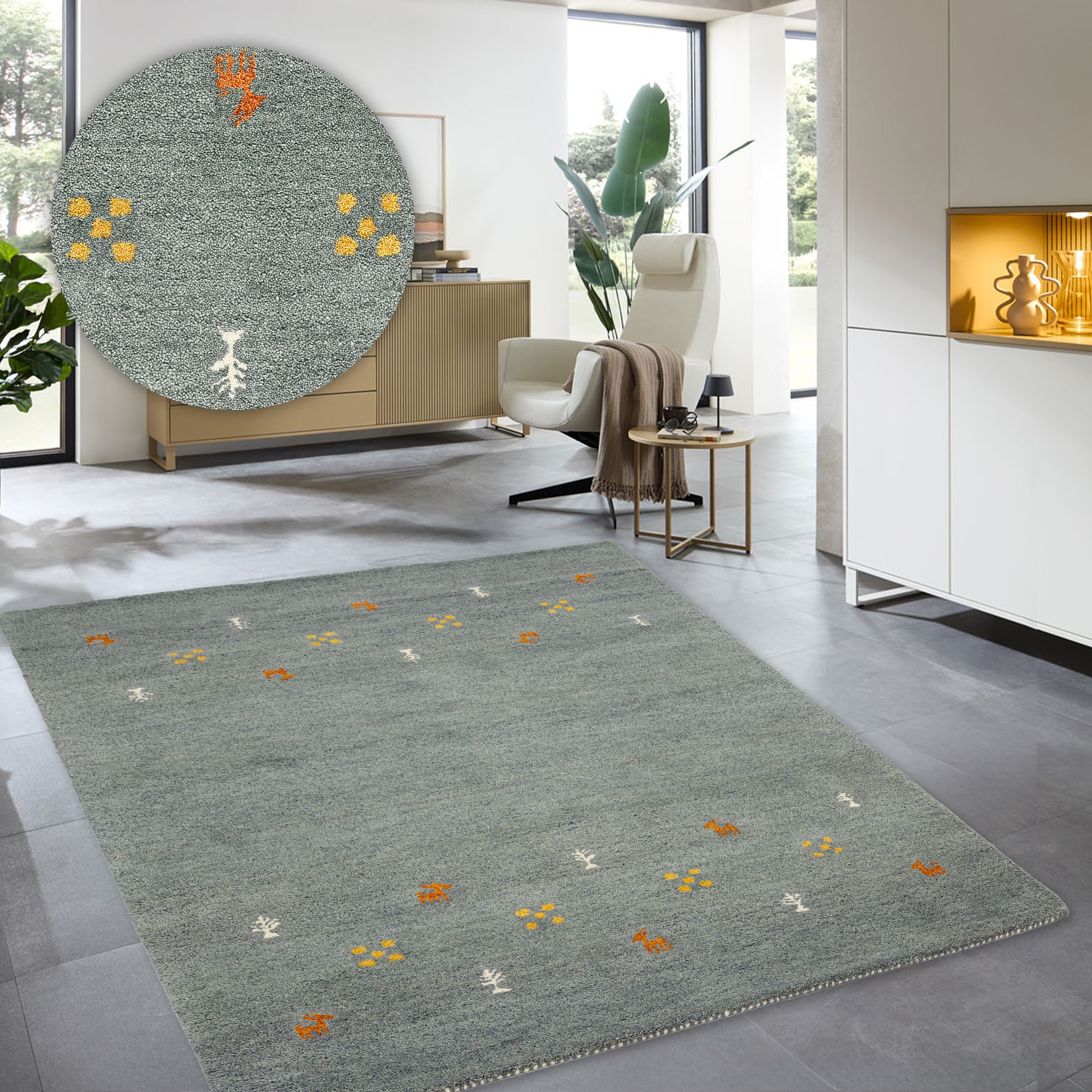 THEKO Wollteppich »Gabbeh Motiv, Handweb Teppich, Tiermotiv, reine Wolle, handgewebt«, rechteckig, 14 mm Höhe, reine Wolle, handgewebt, Wohnzimmer, Schlafzimmer, Esszimmer