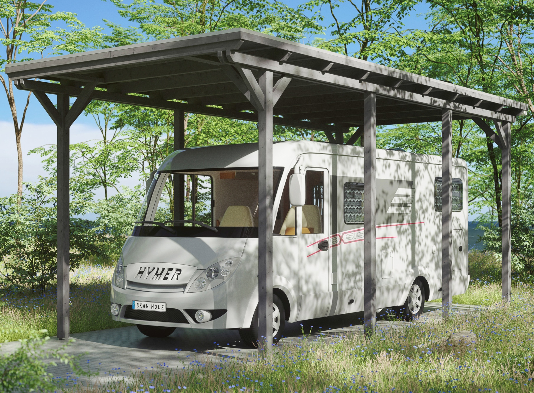 Skanholz Einzelcarport "Caravan-Emsland" Leimholz 341 cm dunkelgrau