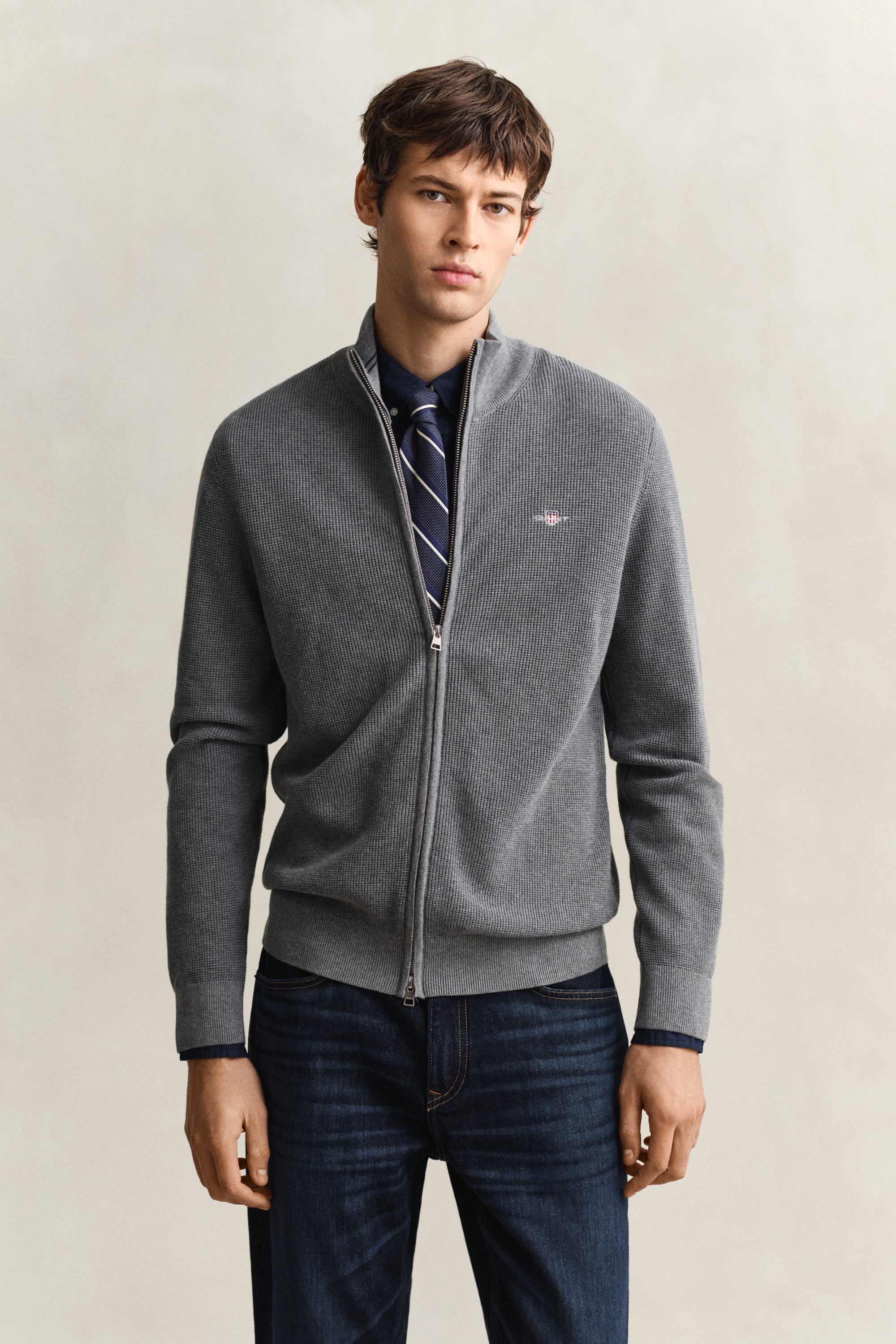 Gant Strickjacke "MICRO TEXTURED COTTON ZIP" Regular fit mit Stehkragen günstig online kaufen