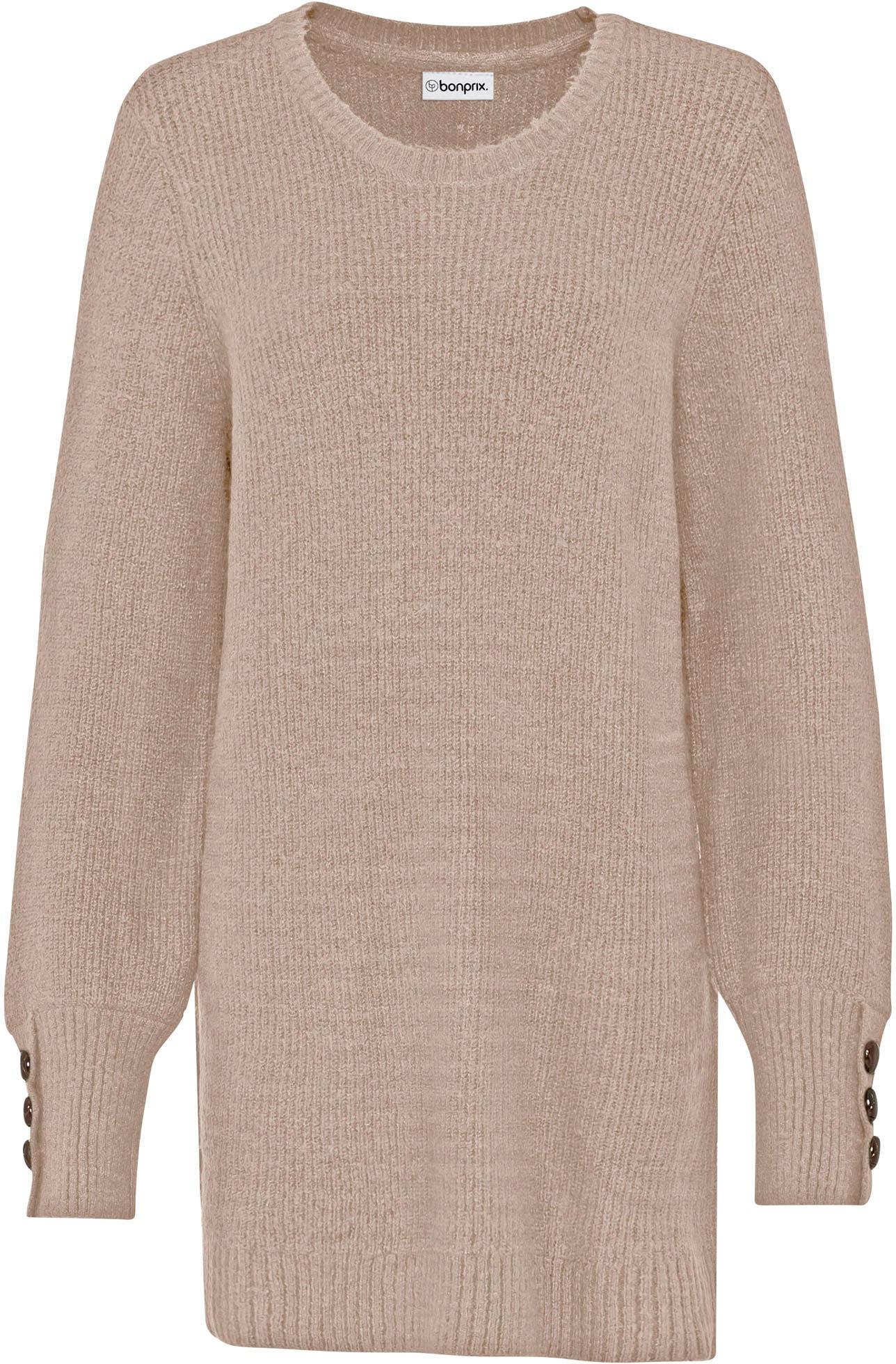 bonprix Longpullover »Longpullover mit Knöpfen« mit dekorativen Knöpfen, mit Rundhalsausschnitt