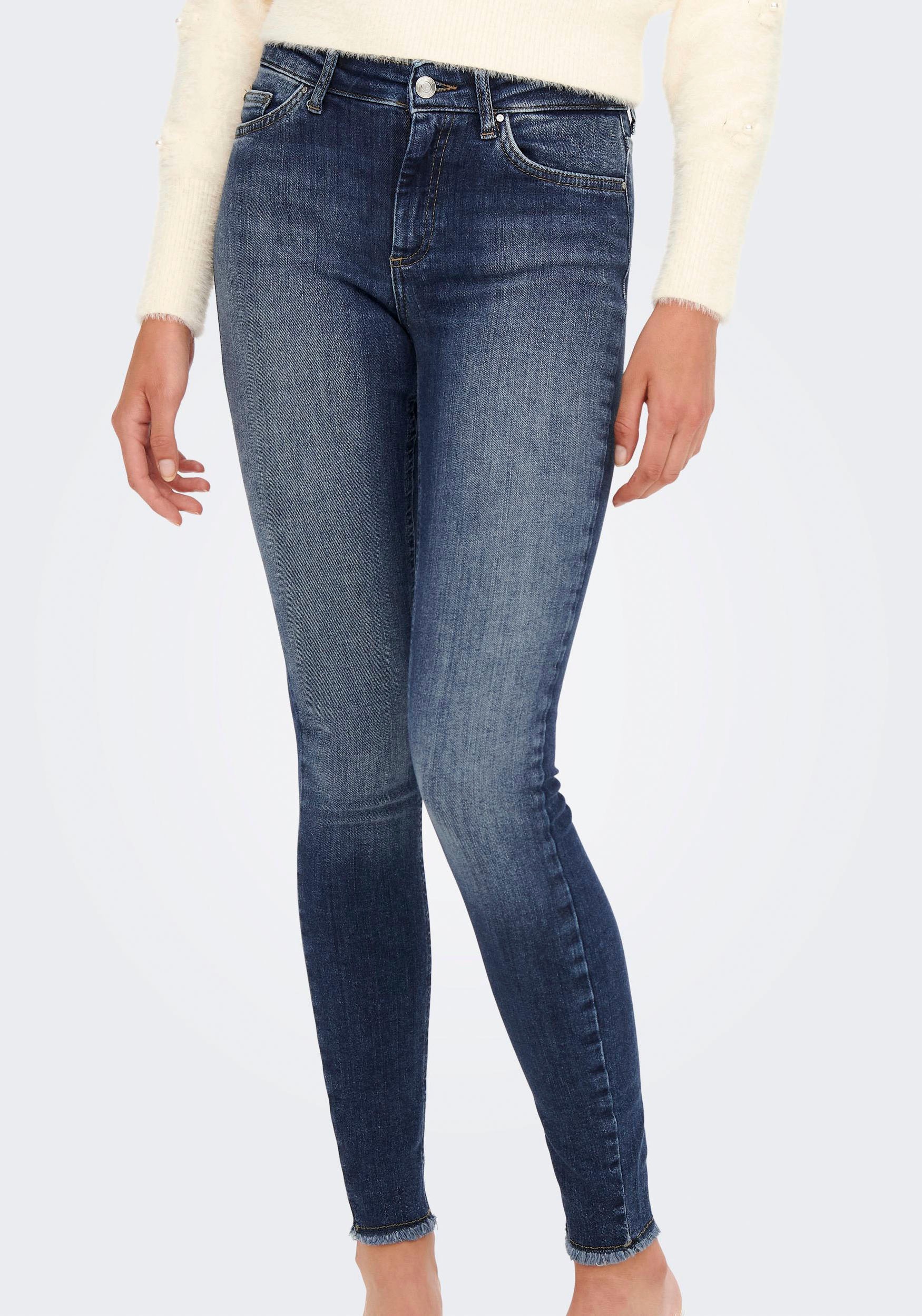 Only Damen Jeans ONLBLUSH MID SK ANK RAW DNM REA194 - Skinny Fit - Blau - M günstig online kaufen