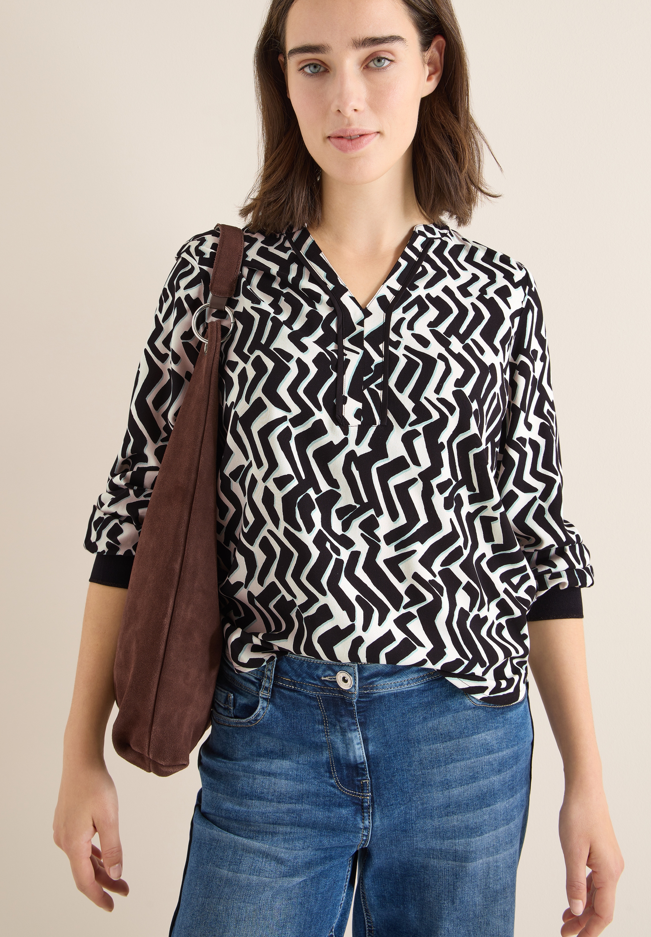 Cecil Druckbluse Print-Bluse mit Tape und grafischem Muster günstig online kaufen