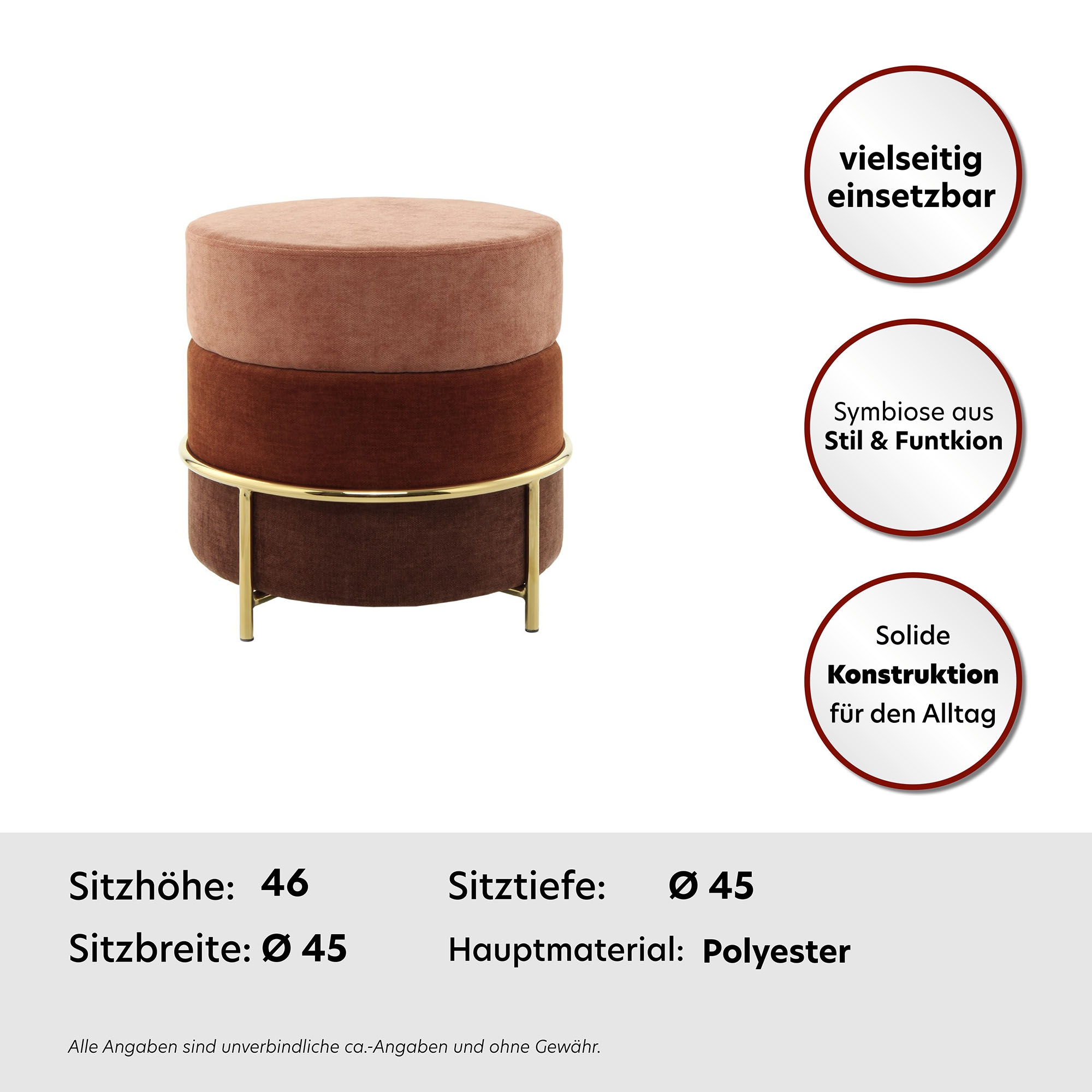 Kayoom Sitzhocker »Hocker Matilda 225, Komfortable runde Form, Gemütlicher Design-Hocker«, (1 St.), samtweich, elegant, gepolstert, große Sitzfläche