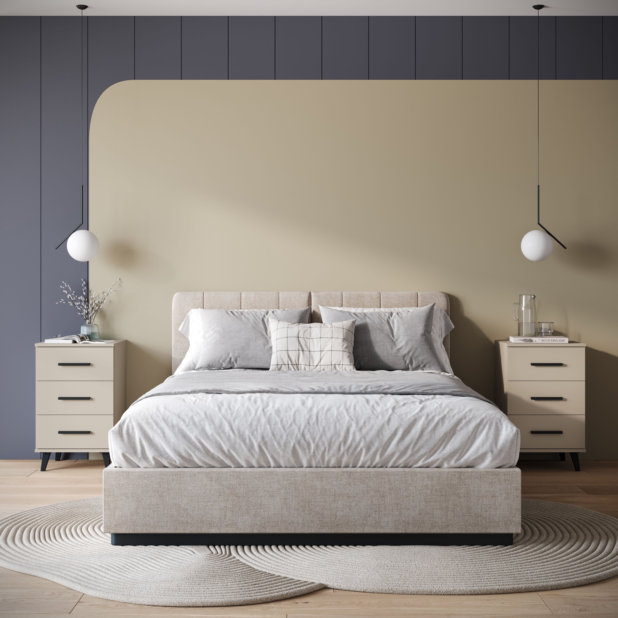 INOSIGN Nachtkommode »Lagos, 2 Nachtschränke, 3 Schubladen, schwarze Griffe & Füße«, (Set, 2 St.), modernes Design, B/T/H je 40/35/65 cm, pflegeleichte Oberfläche