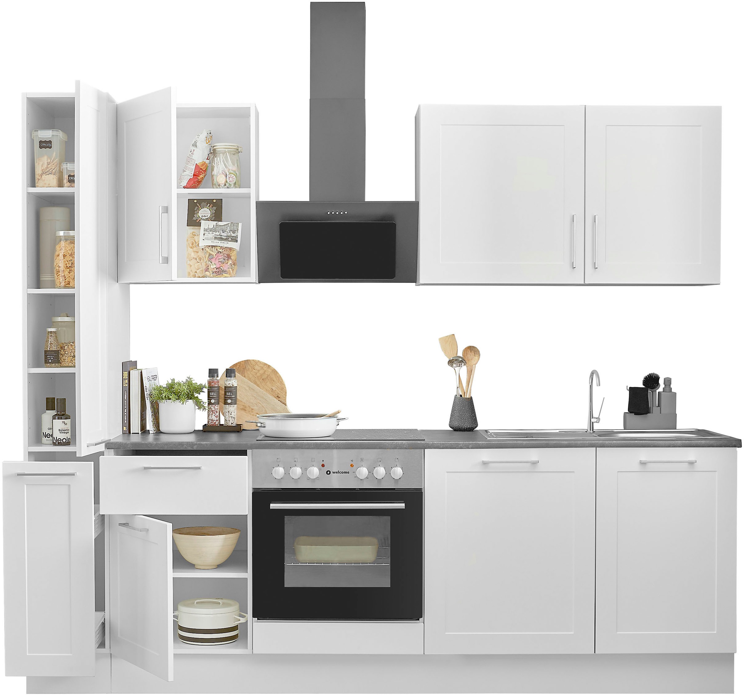 BASIC by Balculina Küchenzeile »Marsi«, Breite 250 cm, wahlweise mit E-Geräten, Soft-Close-Funktion