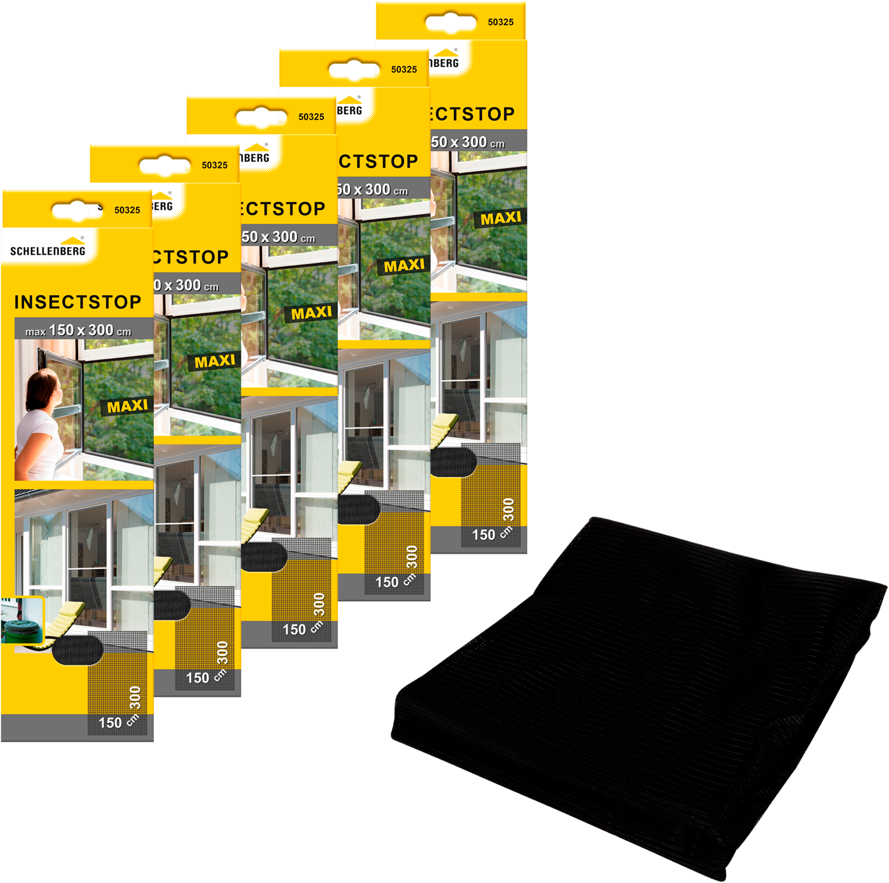 SCHELLENBERG Fliegengitter-Gewebe "Maxi für große Fenster" Packung, 5 Stk. tlg. Insektenschutz und Mückenschutz, 150 x 300 cm, anthrazit und weiß