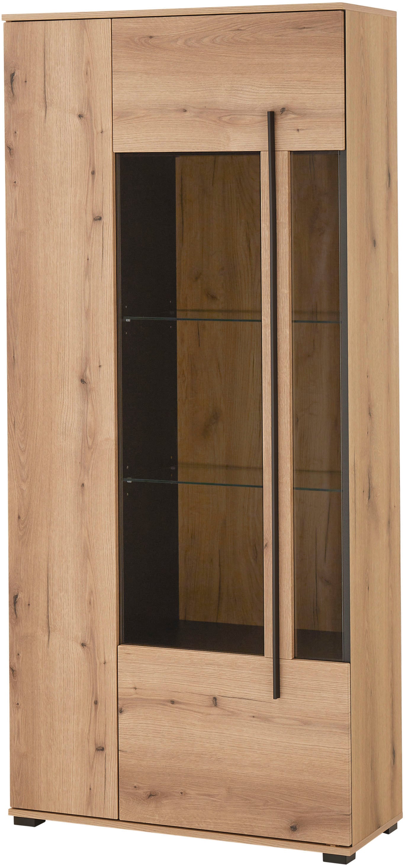 INOSIGN Vitrine »Cantara, Vitrinenschrank in Eiche Evoke oder weiß, Standvitrine«, schwarzer Stangengriff, ausreichend Stauraum, vielseitig einsetzbar