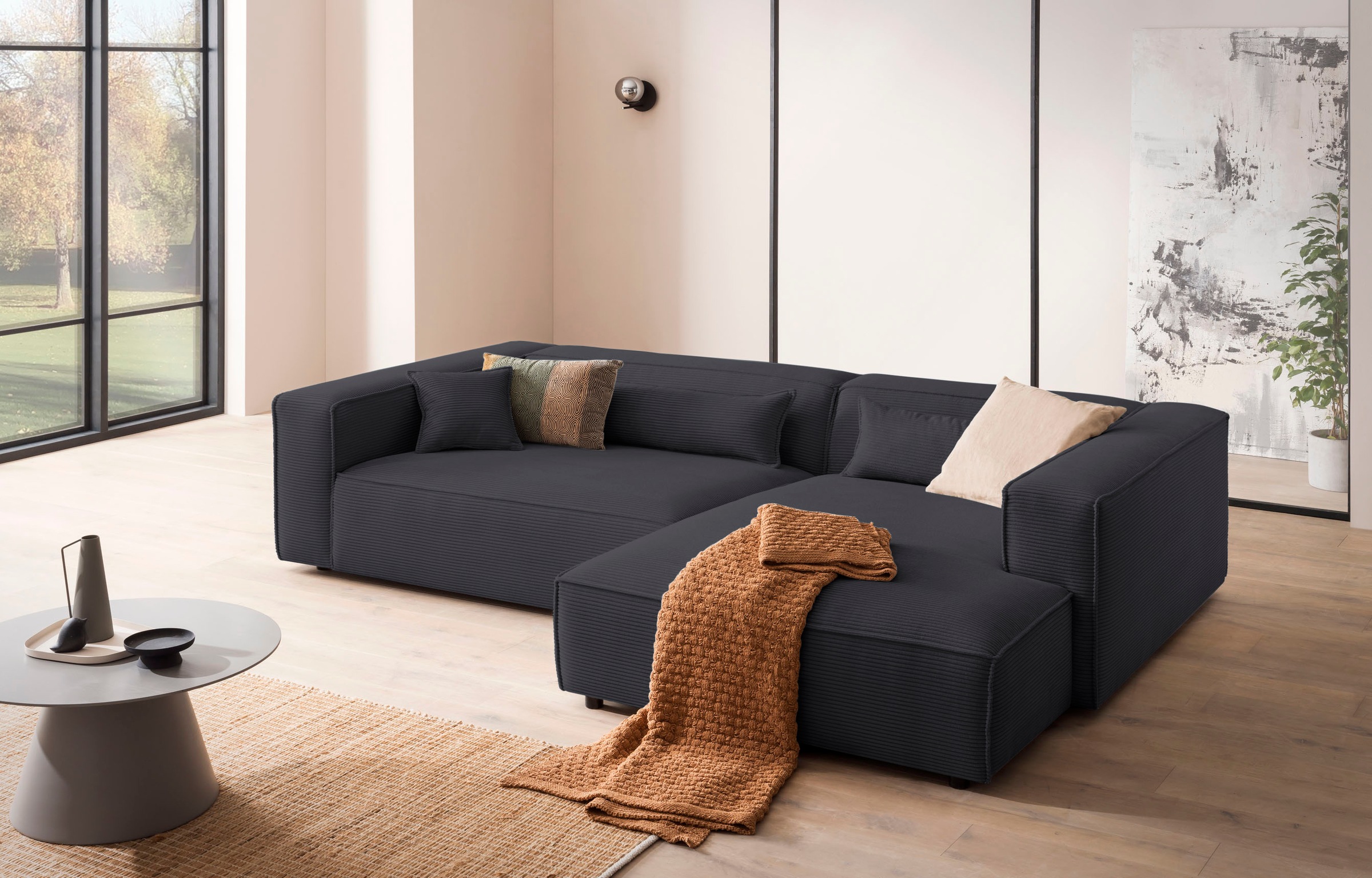 Ecksofa "PIARA XXL, Big-Sofa, Cord, Leinenoptik o. Strukturstoff, L-Form", anthrazit, B:288cm H:66cm T:198cm, 100% Polyester, LEGER HOME BY LENA GERCKE, Sofas, Ecksofa, wahlweise Ottomane rechts/links, Kedernaht, extra tiefe Sitzfläche