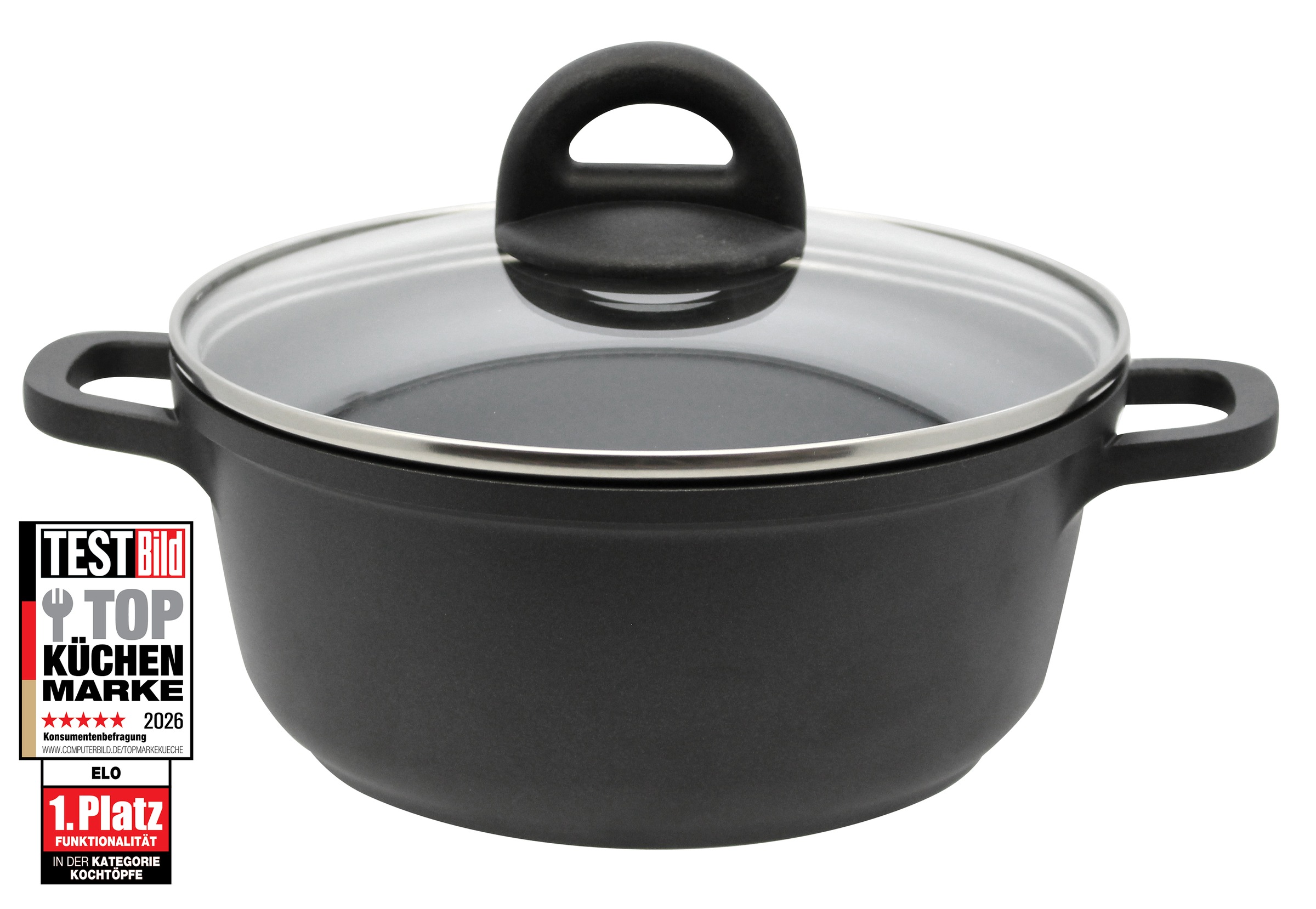 ELO BASIC Kochtopf "Black", 3,6 l + Ø 24cm + Höhe 13cm, schwarz, Töpfe, Gelochter Induktionsboden