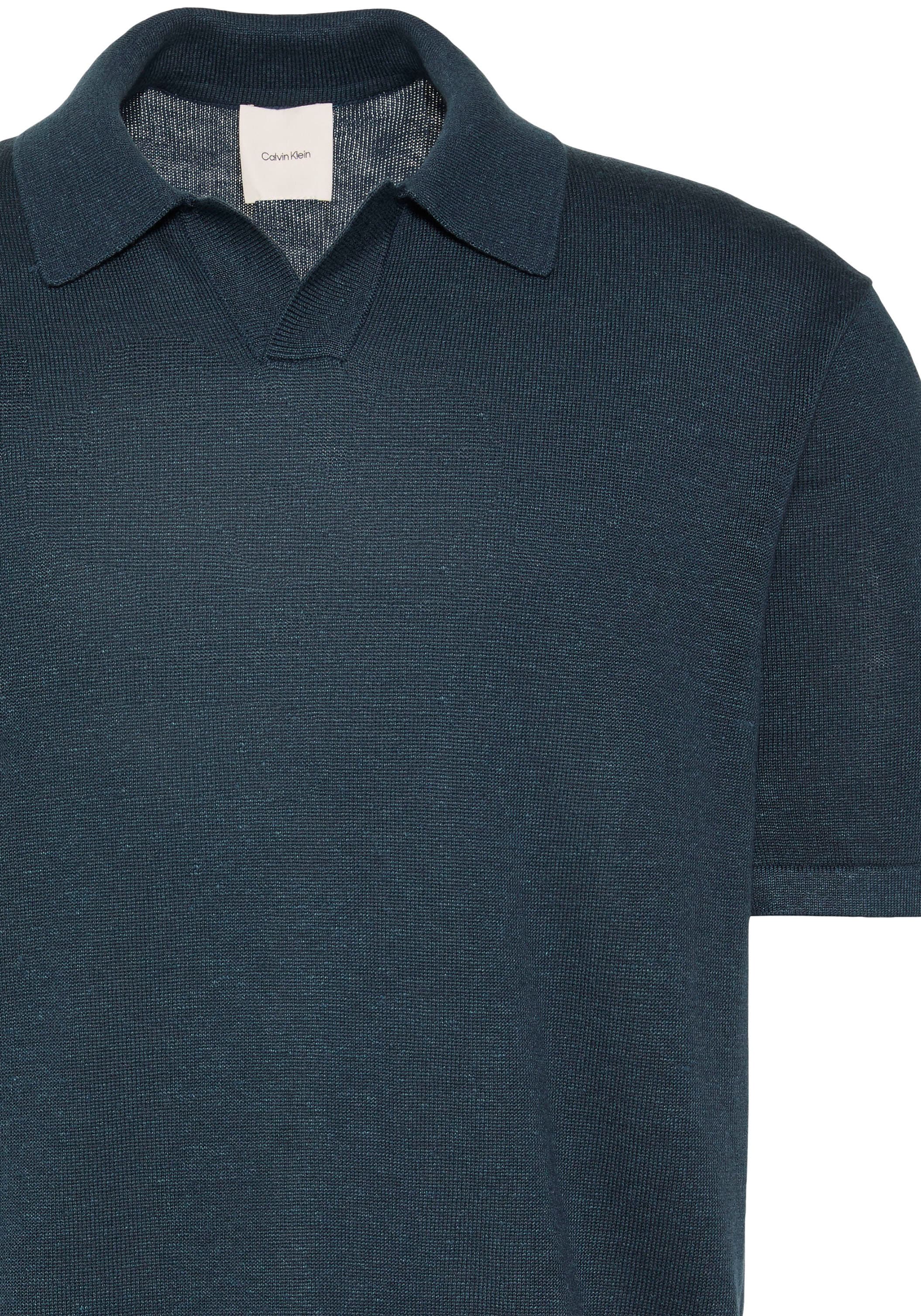 Calvin Klein Kurzarmpullover Feinstrick aus Leinenmix, Regular Fit, Polokragen