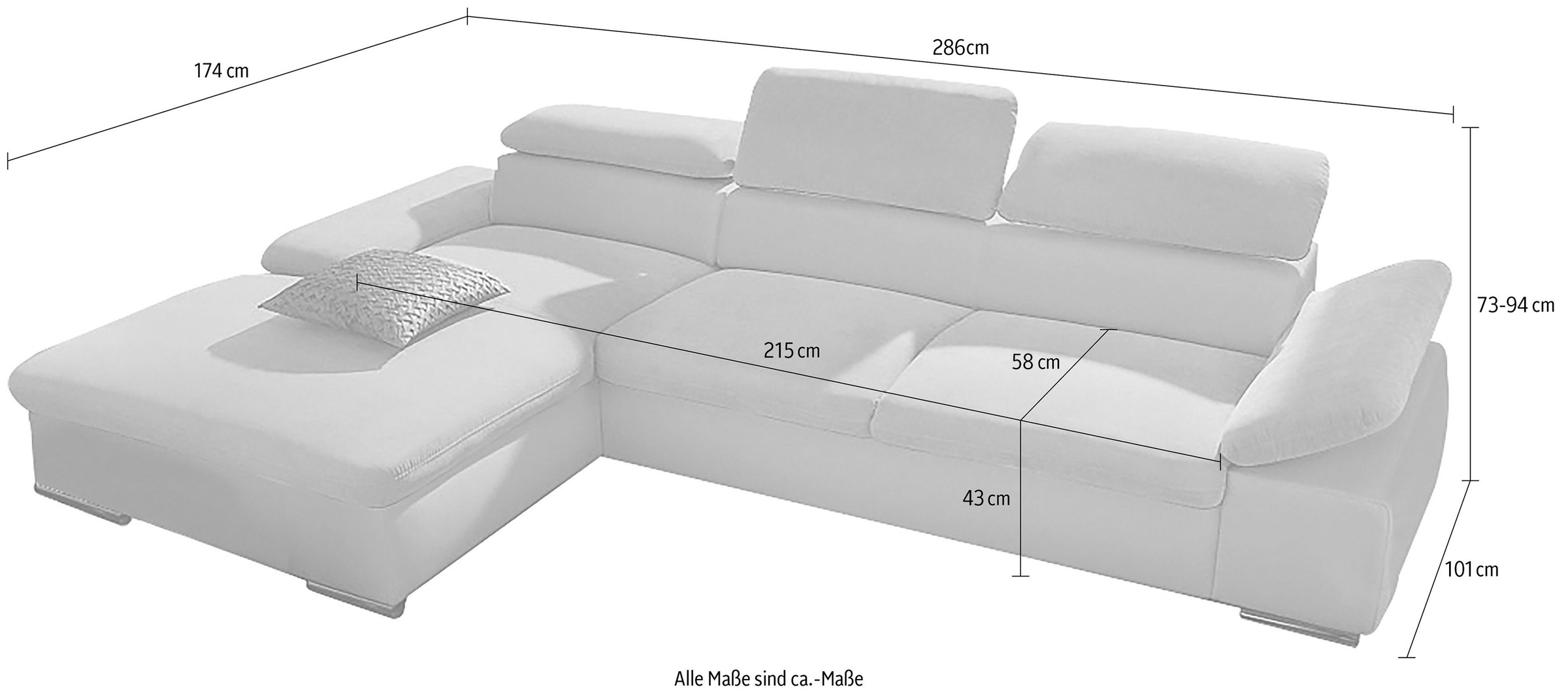 sit&more Ecksofa »Valantine L-Form«, inkl. Kopf- und Armteilverstellung, wahlweise mit Bettfunktion