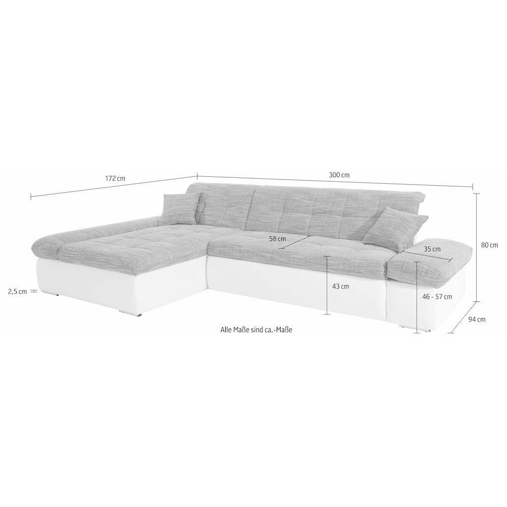 DOMO collection Ecksofa »PB Moric wahlweise mit Bettfunktion + Armteilverstellung, L-Form«