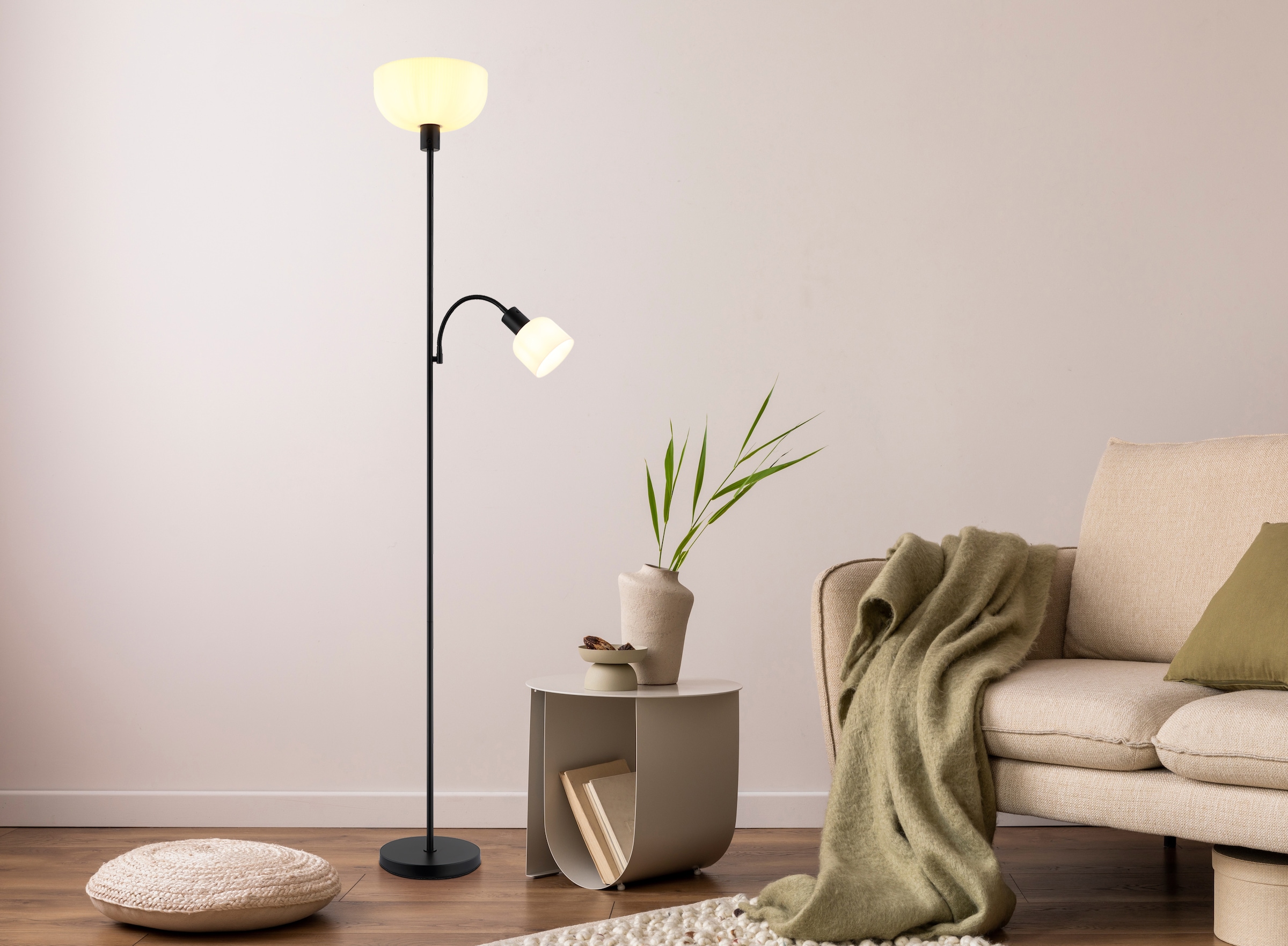 GLOBO LIGHTING Stehlampe »HINTON« E27 1 Stk. Stehleuchte, Opal, Druckschalter, Flexo, E27/E14