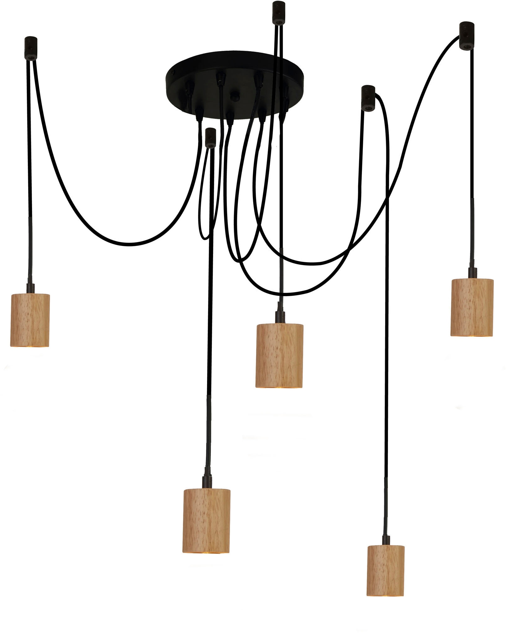 Searchlight Pendelleuchte »Drehbare 5Lt Deckenleuchte - Holz & Schwarzes Metall« E27 1 Stk.