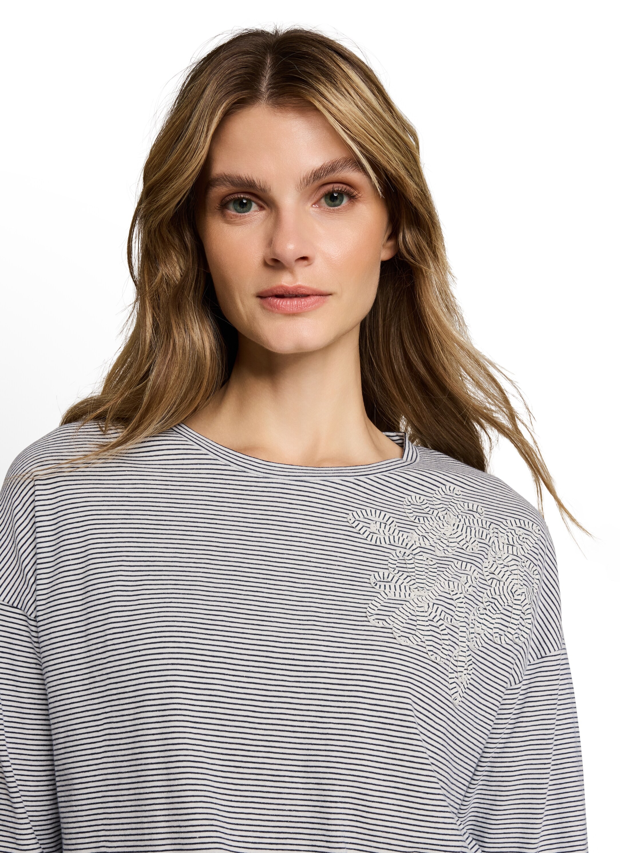 TOM TAILOR Langarmshirt Blumen-Stickerei / Streifenmuster