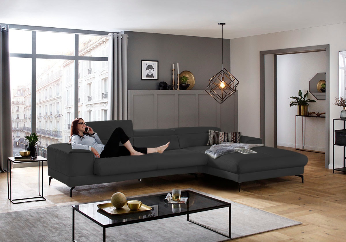 W.SCHILLIG Ecksofa "piedroo, Designsofa mit tollem Sitzkomfort, bequem, L-Form" Kopfteilverstellung, wahlweise mit Sitztiefenverstellung, Breite 343cm