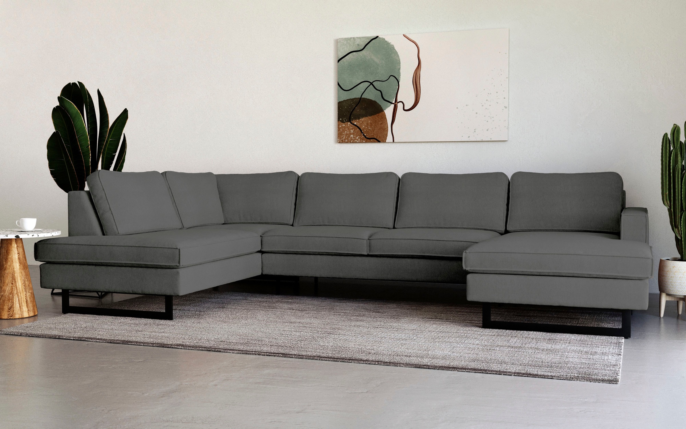 Home affaire Wohnlandschaft "Pinto, 350 cm, U-Form, XXL, mit Ottomanen" Cor günstig online kaufen