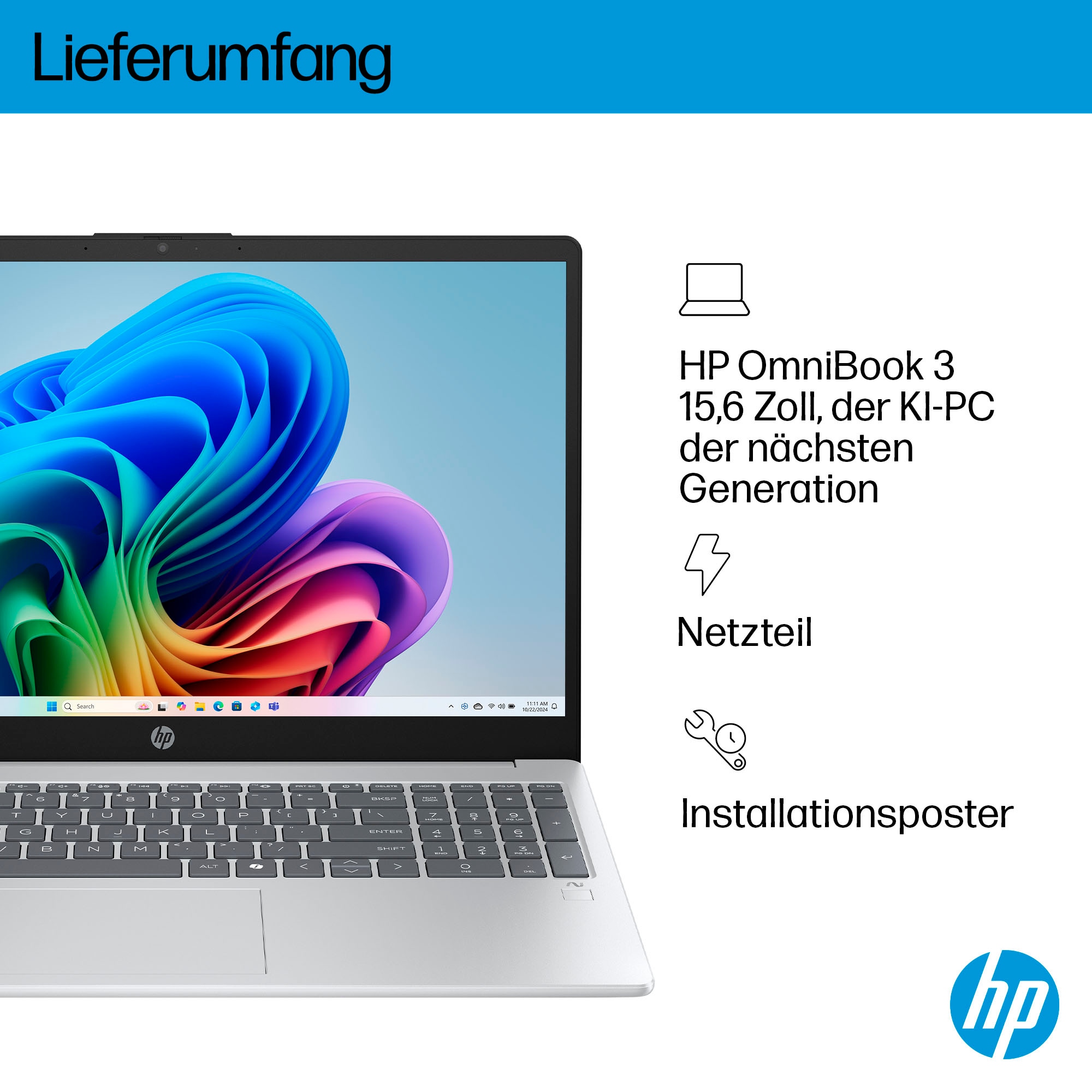 HP Notebook »OmniBook 3 NG AI« 39,62 cm / 15,6 ″ AMD Ryzen™ AI 7 Radeon 860M 512 GB SSD