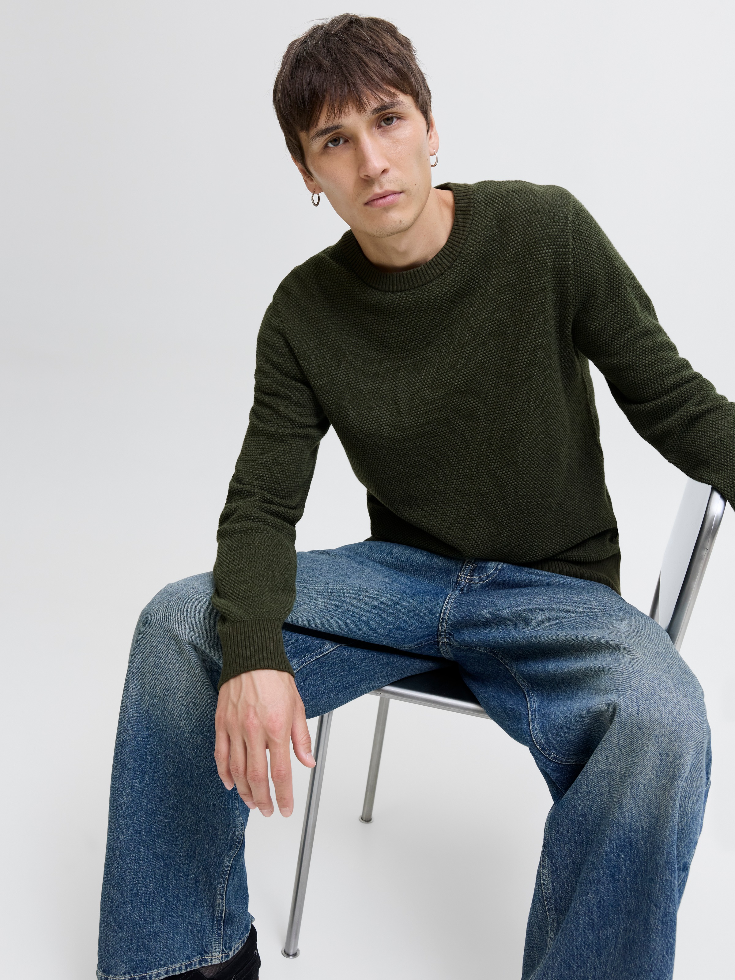 Jack & Jones Rundhalspullover »JJEGLOBE KNIT CREW NECK NOOS«, in Strick Optik