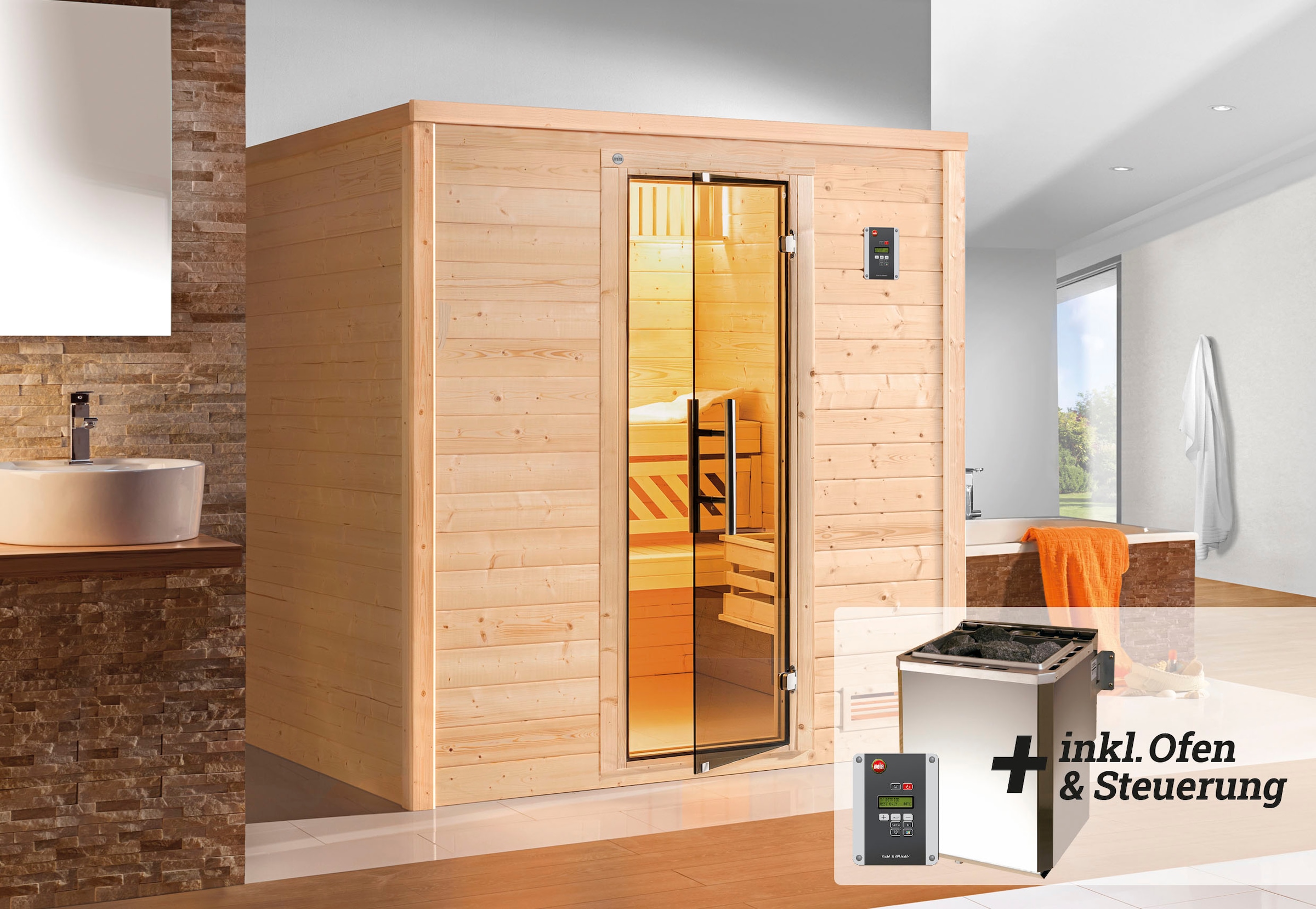 weka Sauna »Bergen«, 7,5 kW Bio-Ofen mit digitaler Steuerung