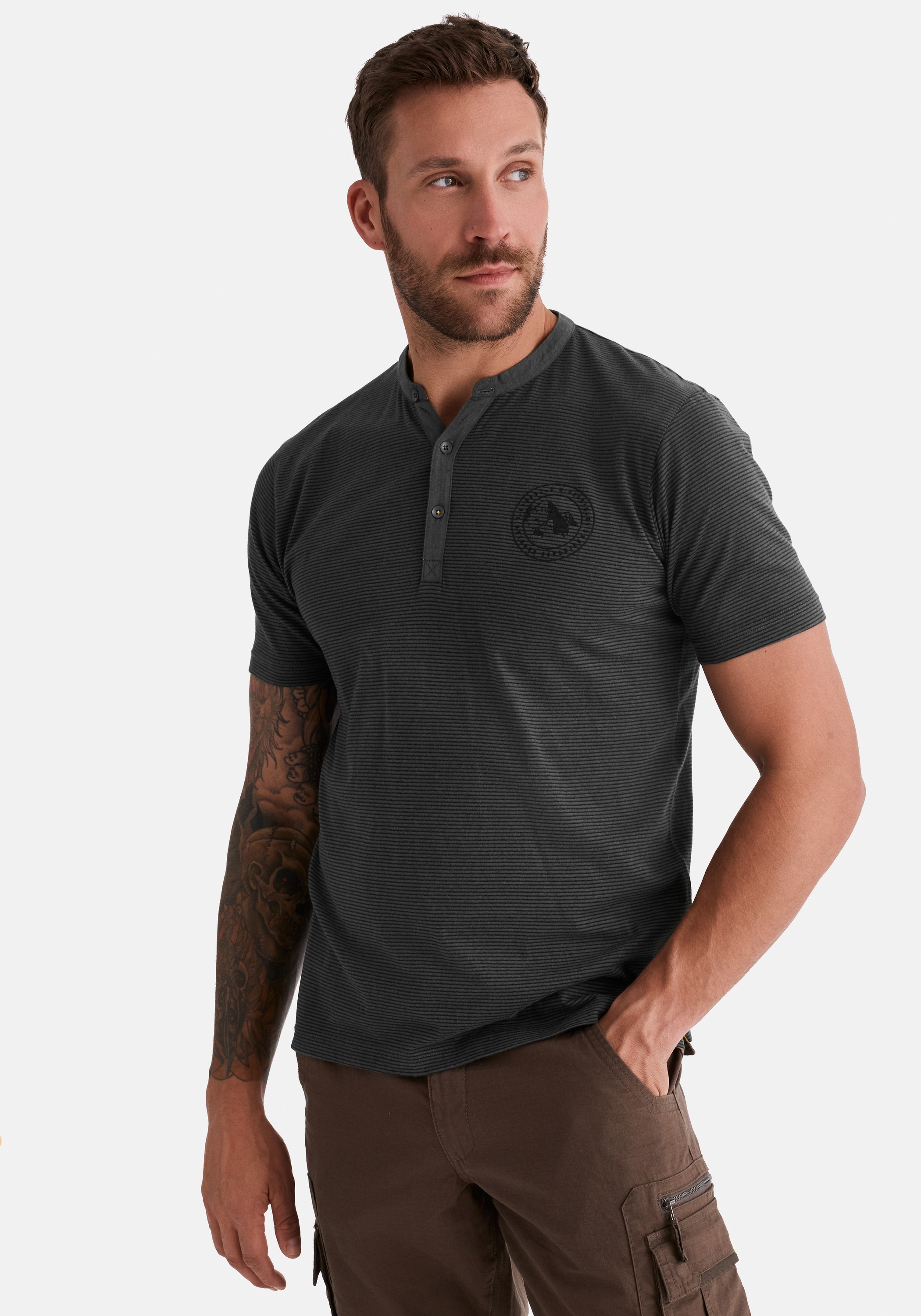 HERO by John Medoox Henleyshirt "HENRY Henley-Shirt" HERO by John Medoox HENRY Herren Henley T-Shirt