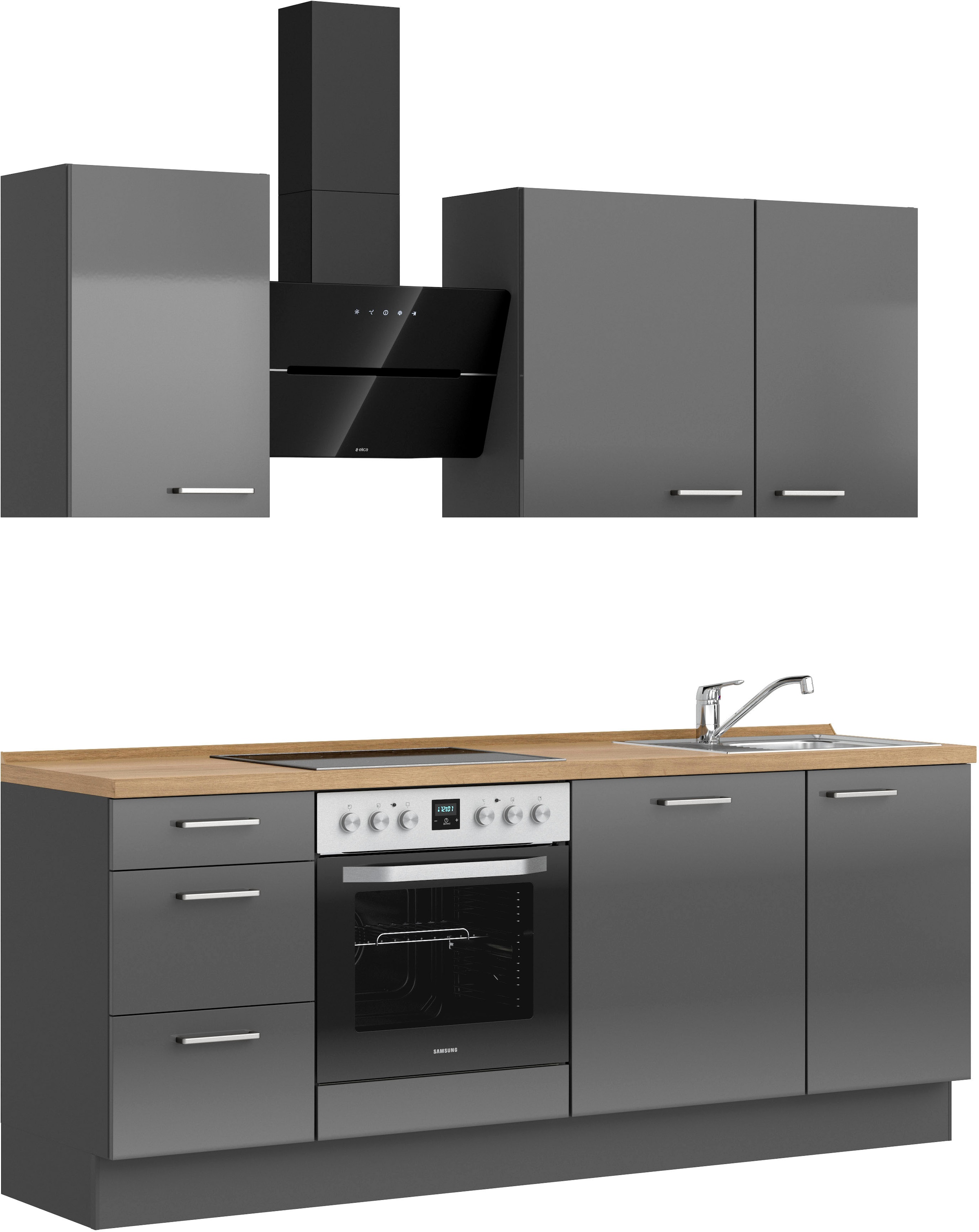 nobilia® Küchenzeile »"Flash II"«, vormontiert, Ausrichtung wählbar, Breite 210 cm, wahlw. mit E-Geräten