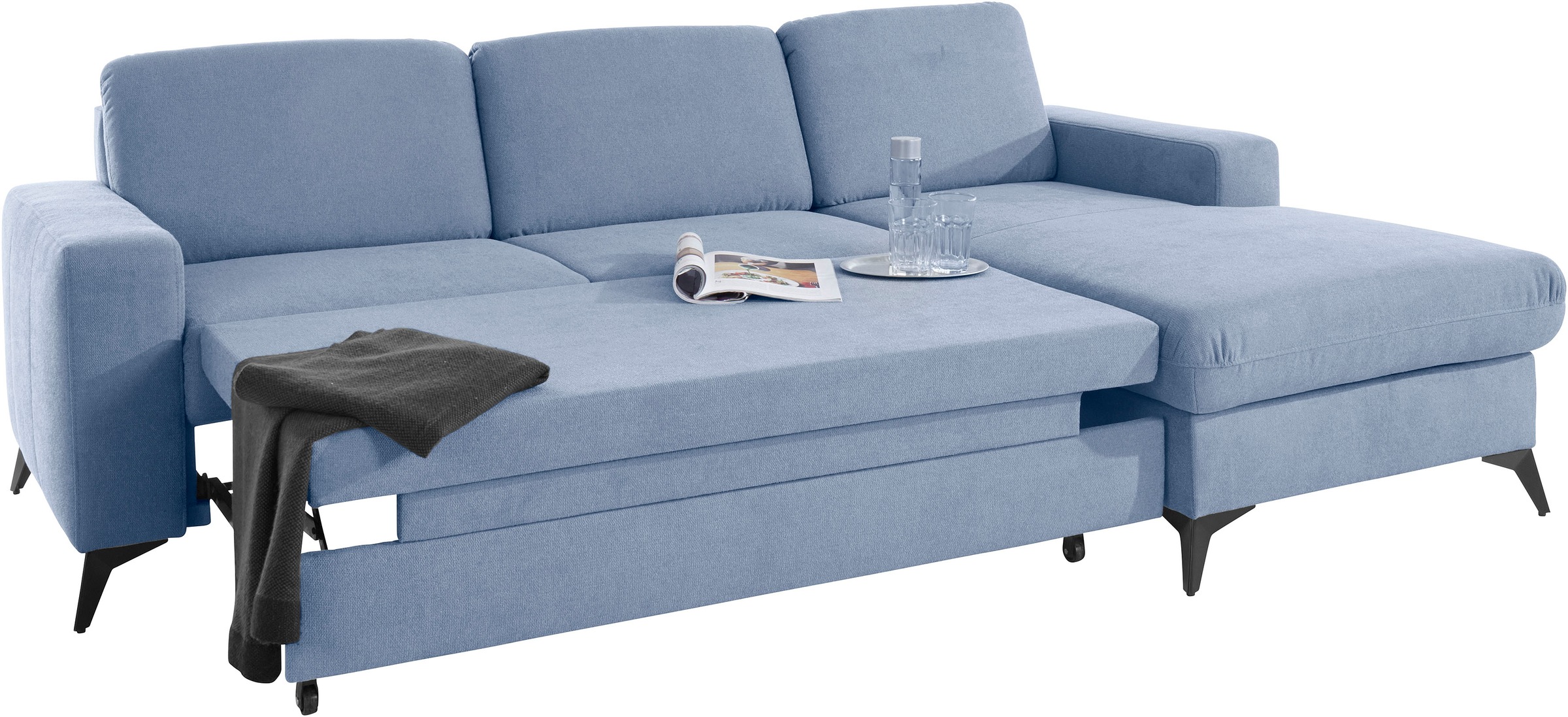 Places of Style Ecksofa »Lolland L-Form«, Wahlweise mit Bettfunktion und Bettkasten, Federkern