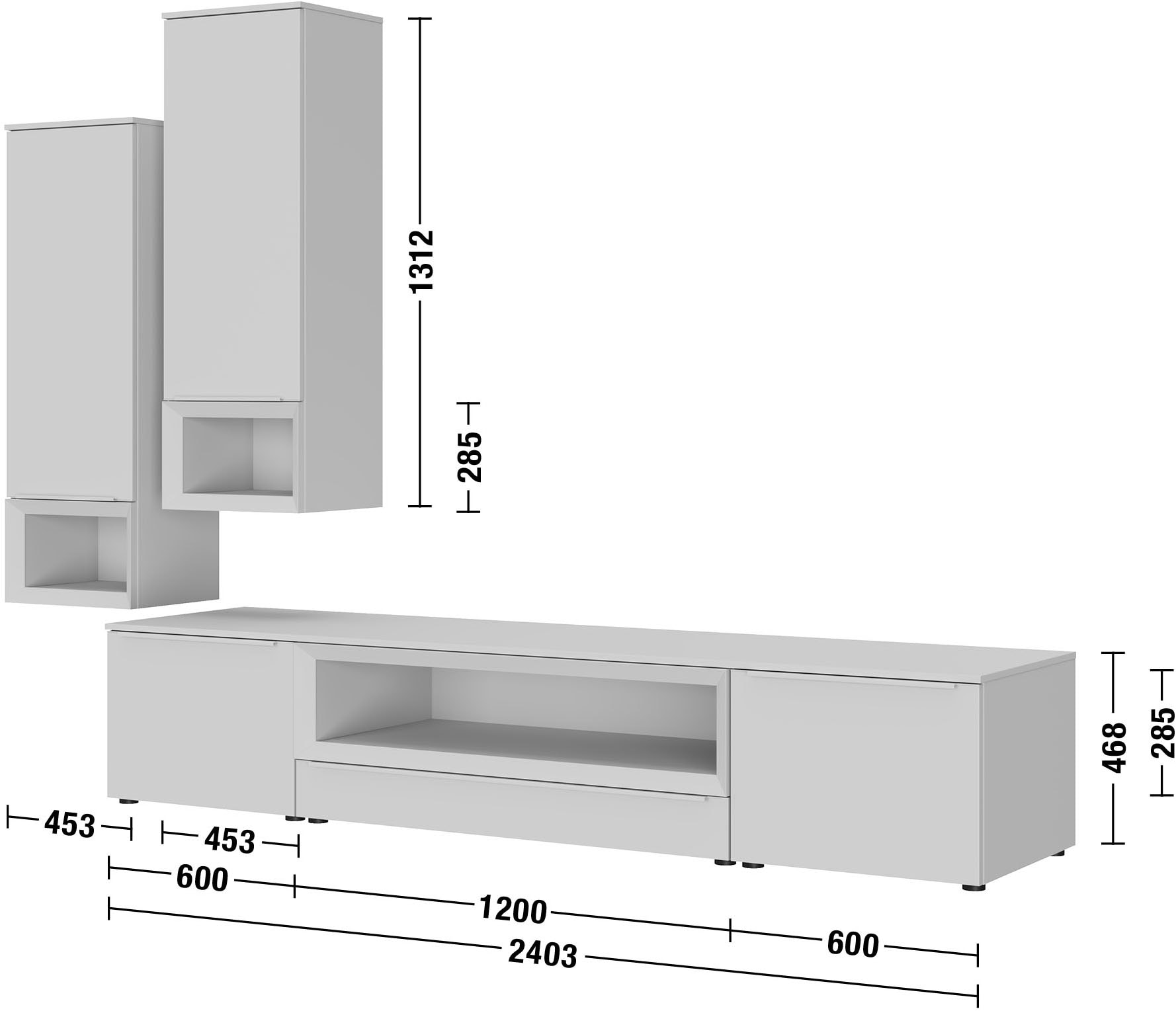 nobilia® Wohnzimmer-Set »Case, variabel montierbar« 3 Stk. tlg.