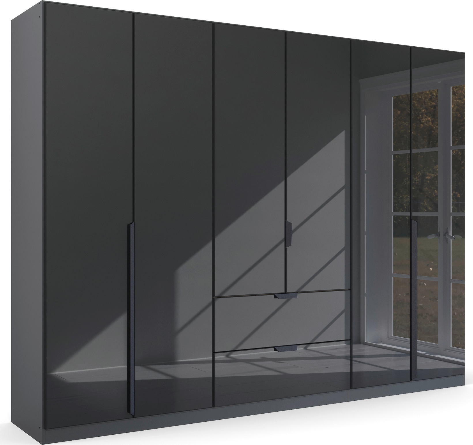 rauch Drehtürenschrank "Kleiderschrank Schrank Garderobe Ankleide MODERN BY QUADRA SPIN" Breiten: 181/226/271 cm, Höhe 210 cm, mit hochwertiger Glasfront und Stangengriff MADE IN GERMANY