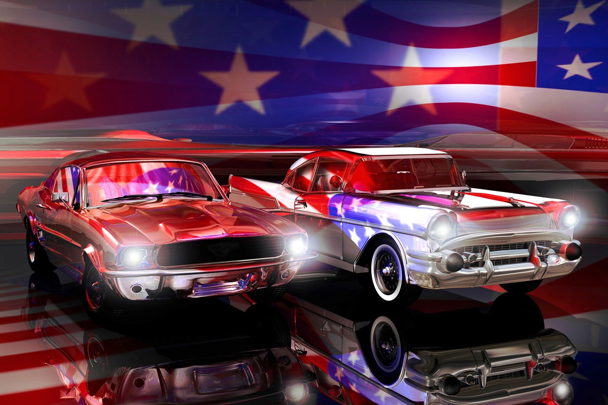 Papermoon "Amerikanische Autos, Flagge"