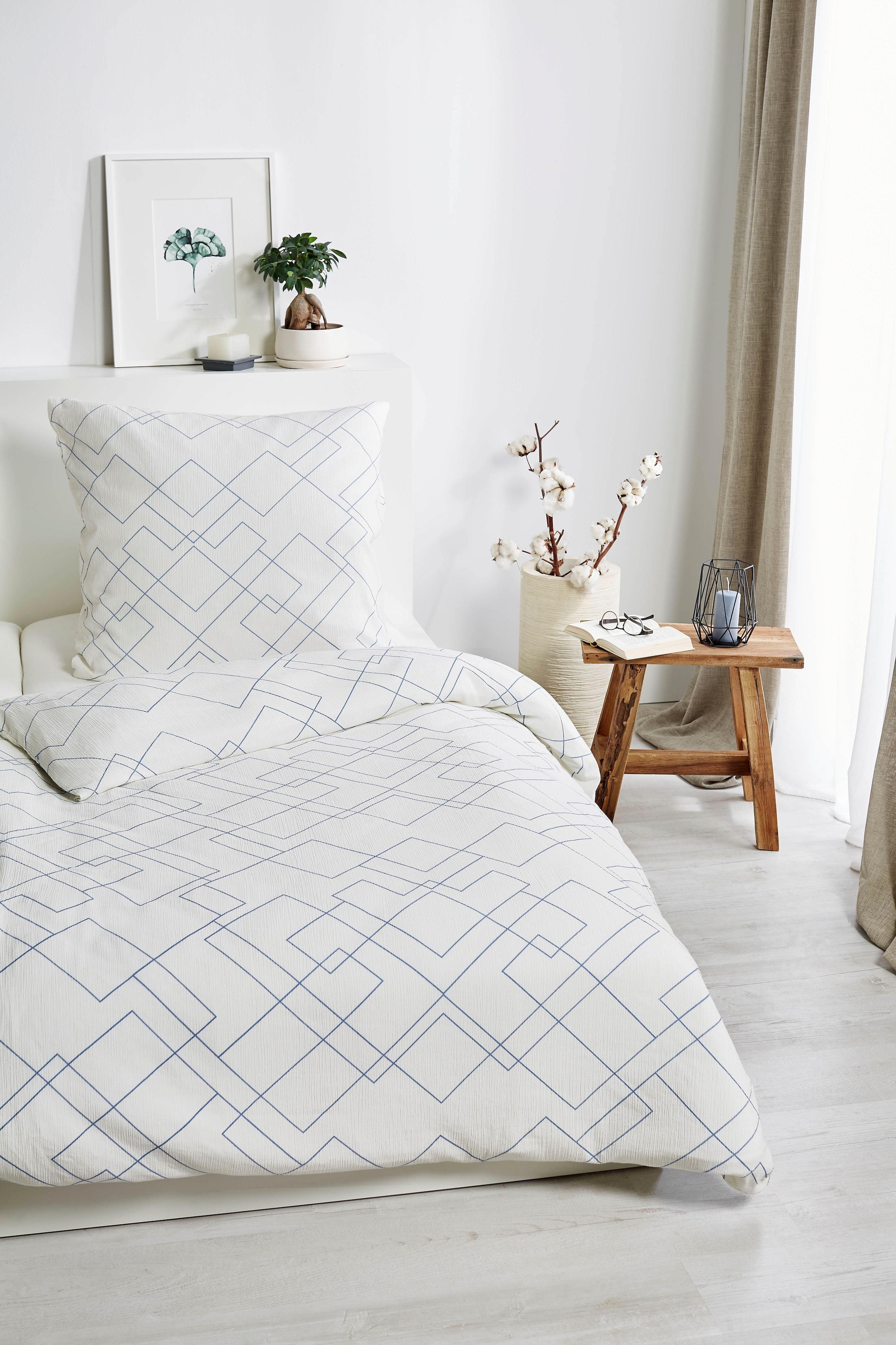 Primera Bettwäsche "Bio Crepe Mosaik" 2 Stk. tlg. mit feinem Linienmuster günstig online kaufen