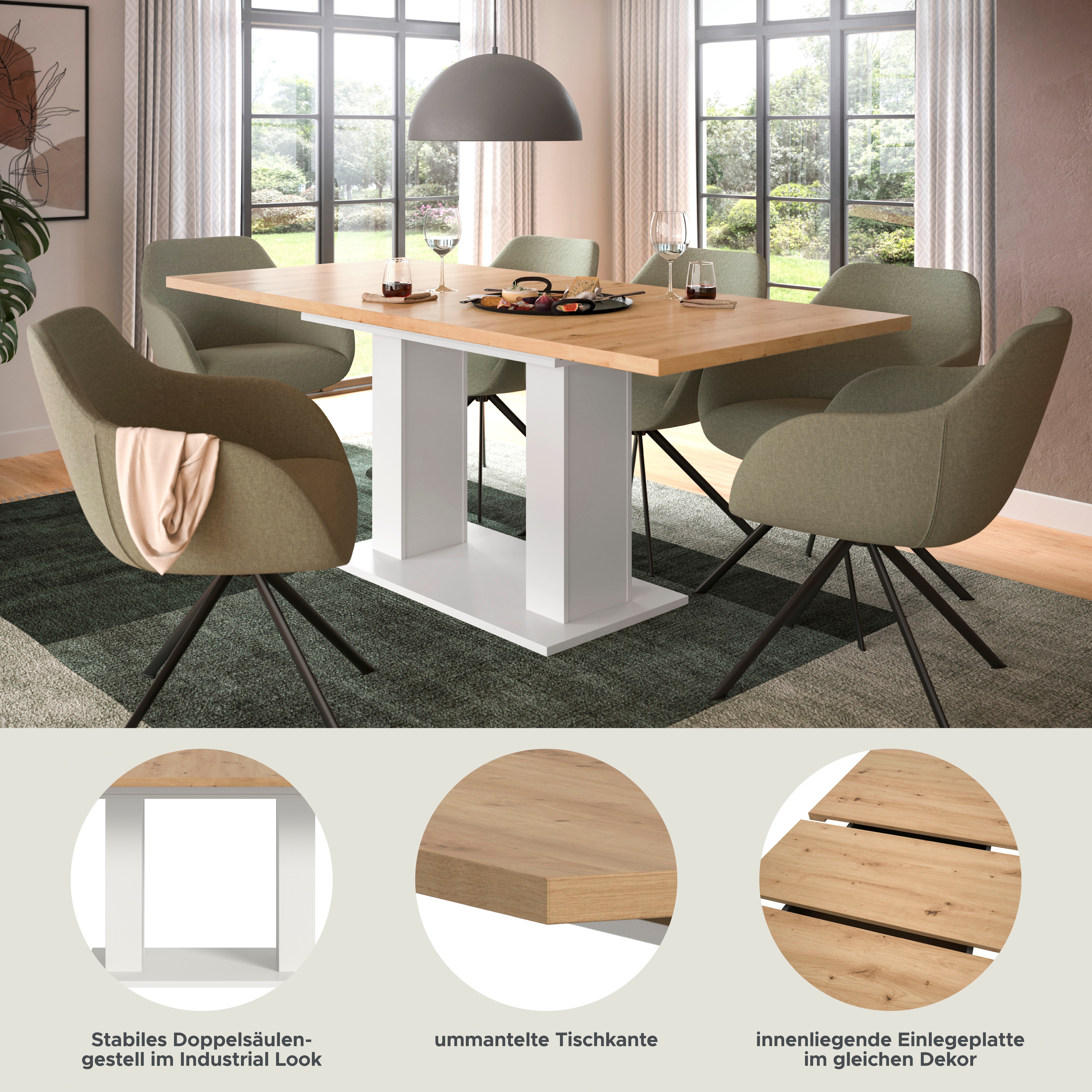 Thumbnail - INOSIGN Esstisch "Motus, ausziehbar 150 -190 cm, inklusive 40 cm Einlegeplatte" Set, 1 Stk. tlg. Doppelsäulengestell mit...