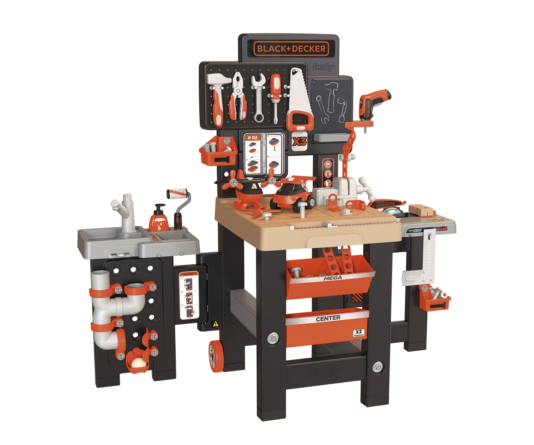 SMOBY Kinder Spielwerkbank "Black+Decker Mega Center", orange, Kunststoff, B:117cm H:103cm T:56cm, Rollenspielzeug