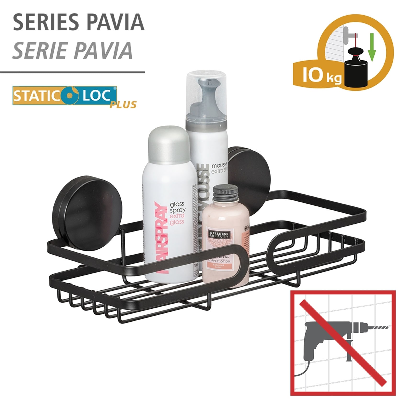 WENKO Duschablage »Static-Loc® Plus  Pavia« Badezimmer-Ablage, Befestigen ohne bohren