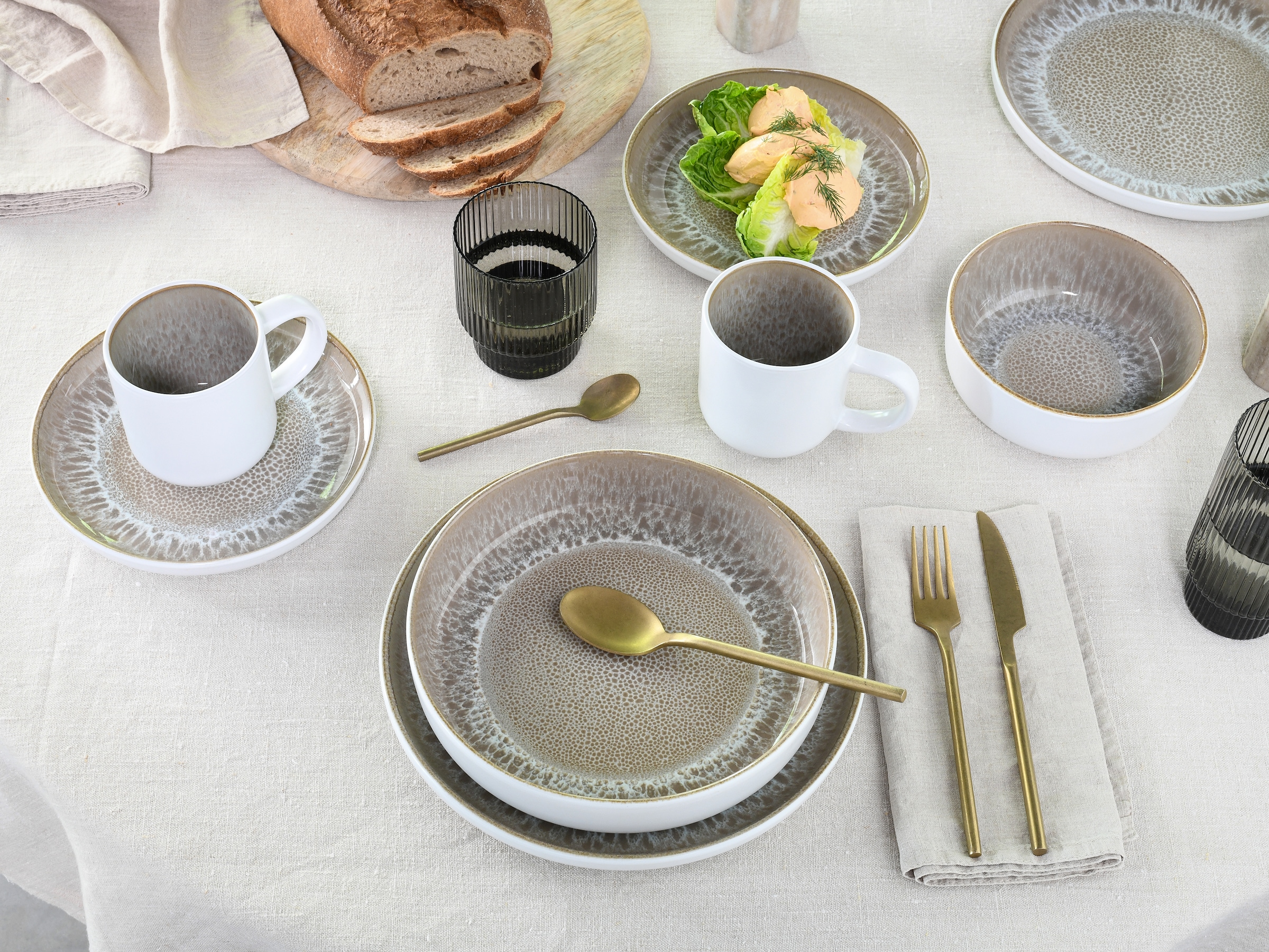 my home Kombiservice »modernes Geschirr-Set, Service Nydala« hohe Haltbarkeit, spülmaschinen- & mikrowellengeeignet, Reaktivglasur