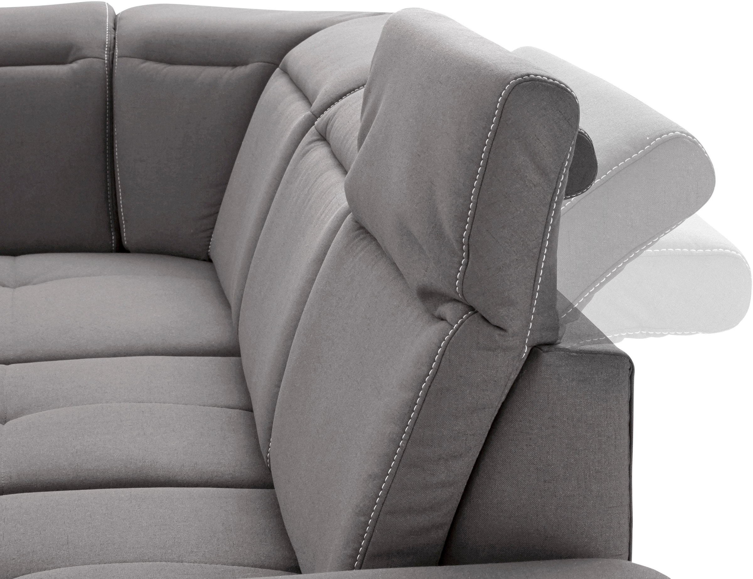 Places of Style Ecksofa »Cornwall L-Form«, incl. Sitztiefenverstellung, mit Bettfunktion und Kopfteilverstellung