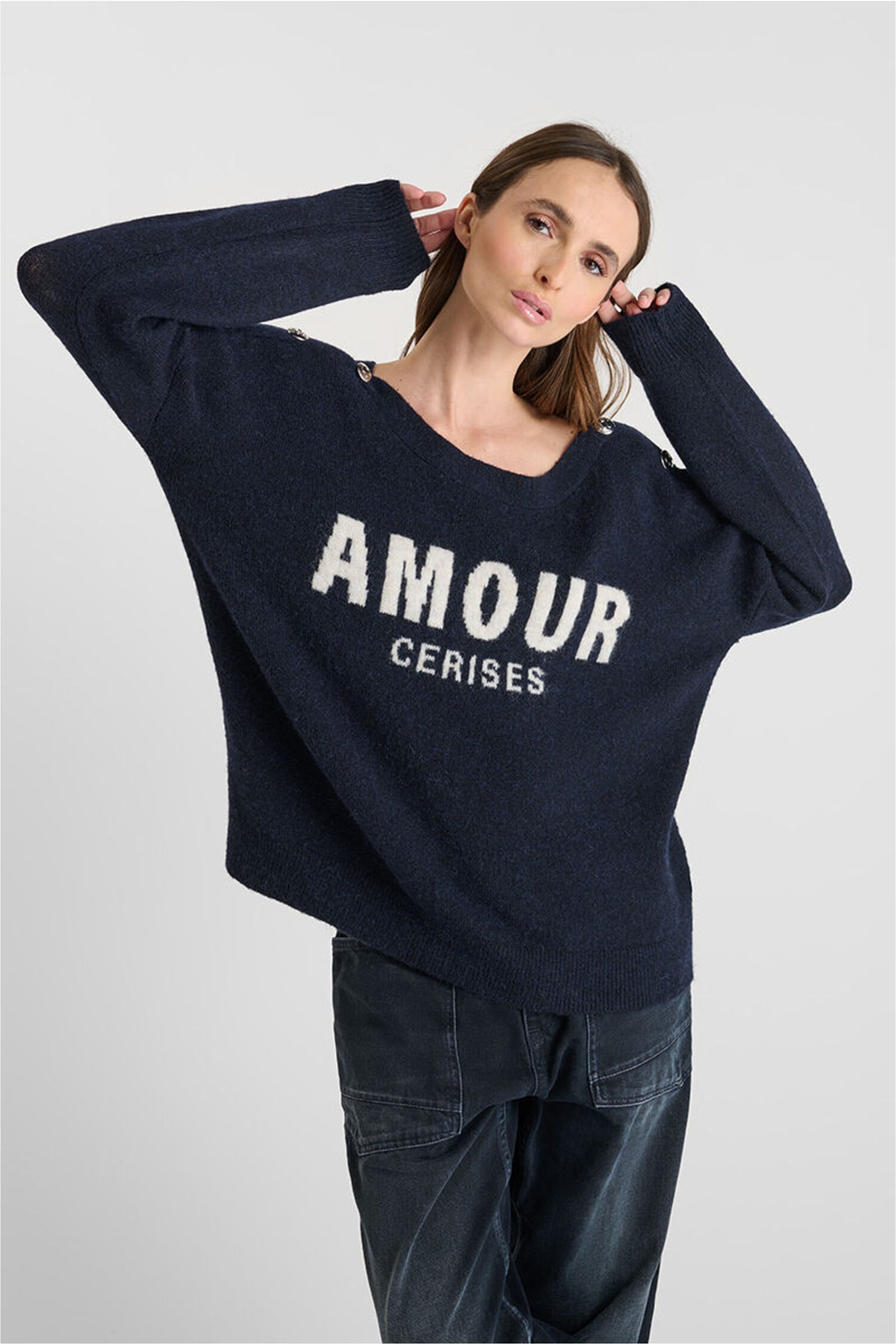 Le Temps Des Cerises Strickpullover "GALLI" mit Knopf-Elementen und Front-S günstig online kaufen