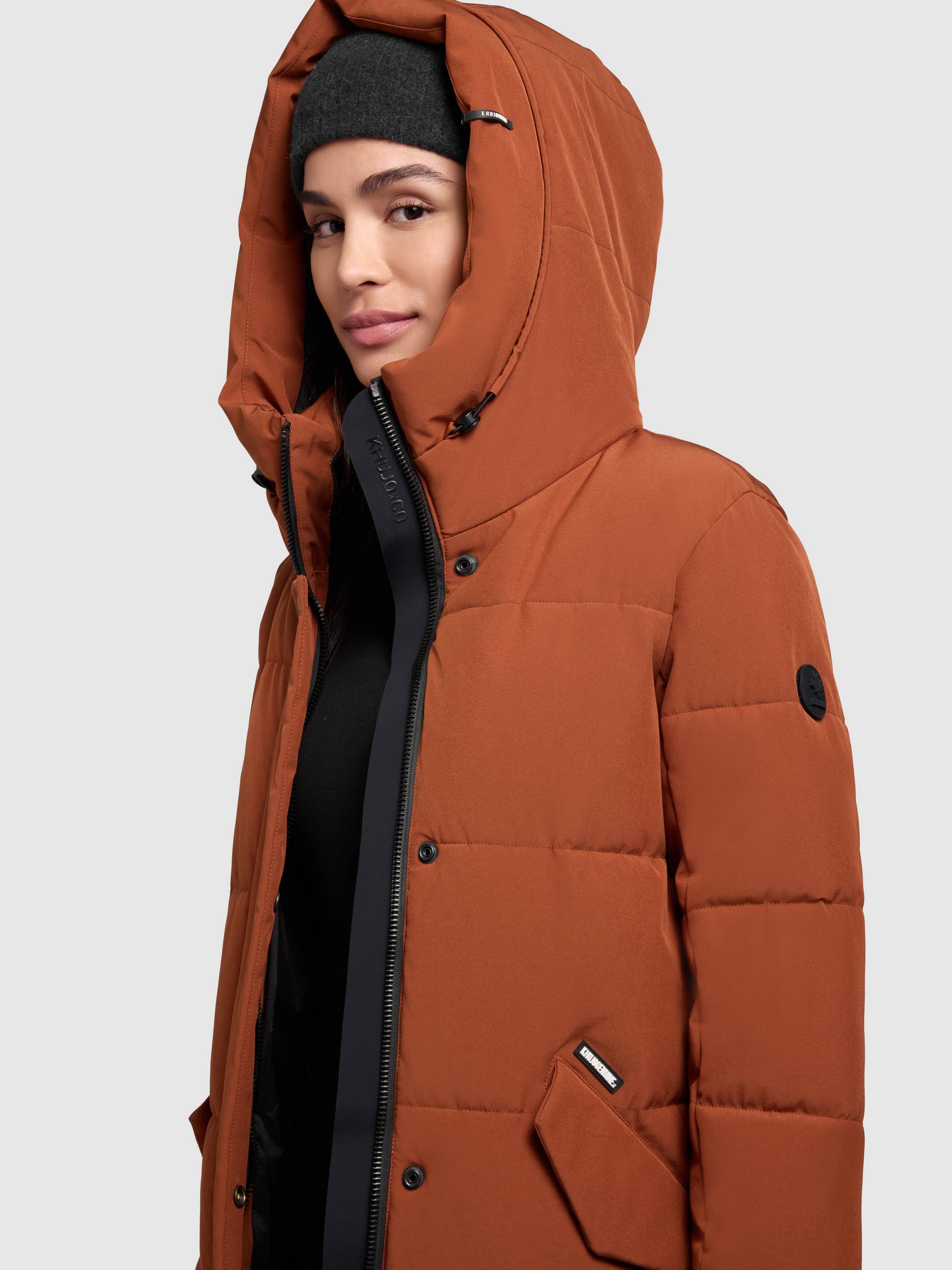 Steppmantel KHUJO "DAIRI", Damen, Gr. M (38), russet braun, Steppware, Obermaterial: 90% Polyester, 10% Elasthan. Futter: 100% Nylon. Wattierung: 100% Polyester, unifarben, knielang, Mäntel Steppmantel 6