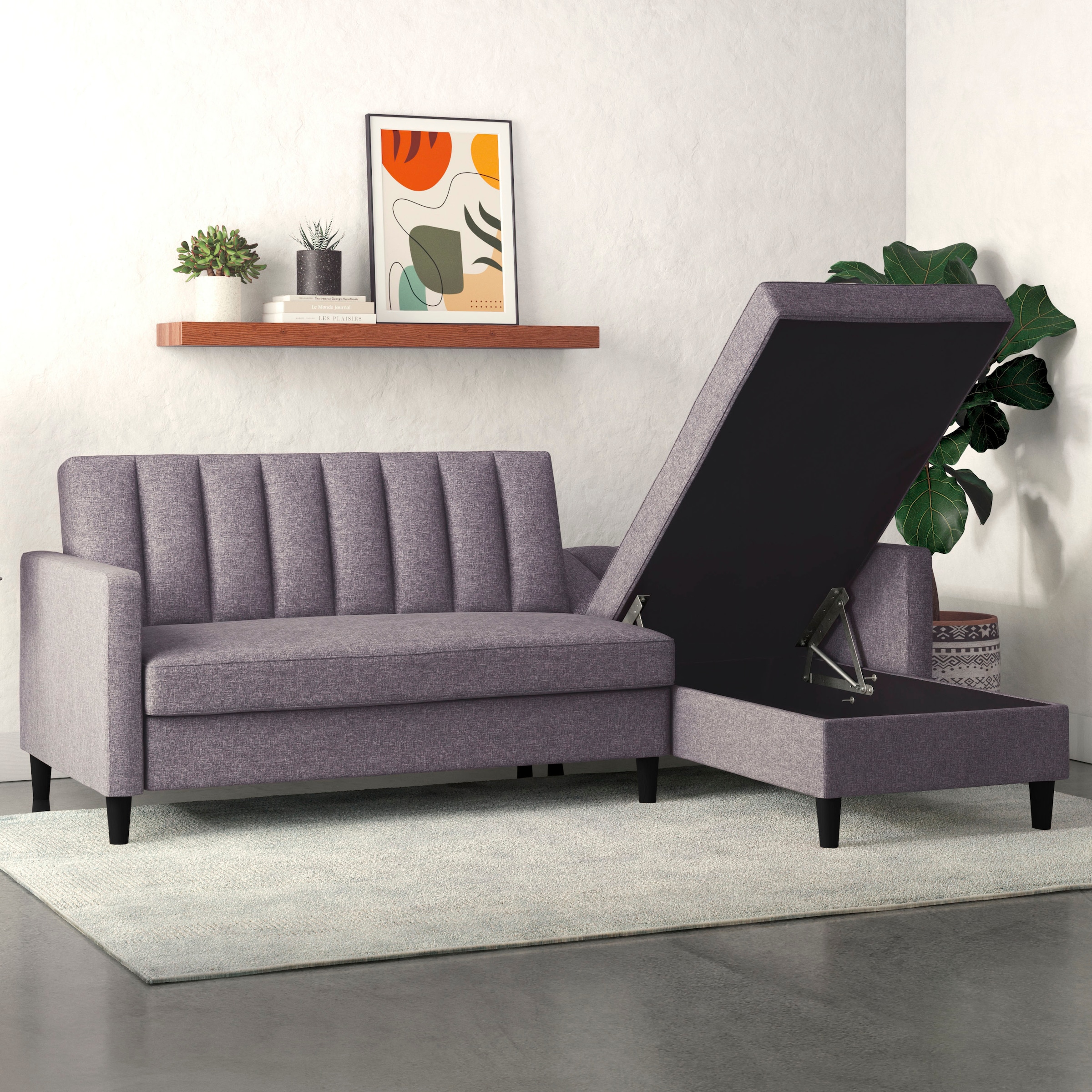 Dorel Home Ecksofa mit Schlafffunktion, Recamiere mit Stauraum beidseitig montierbar, Rückenlehne 2-teilig und 3-fach verstellbar