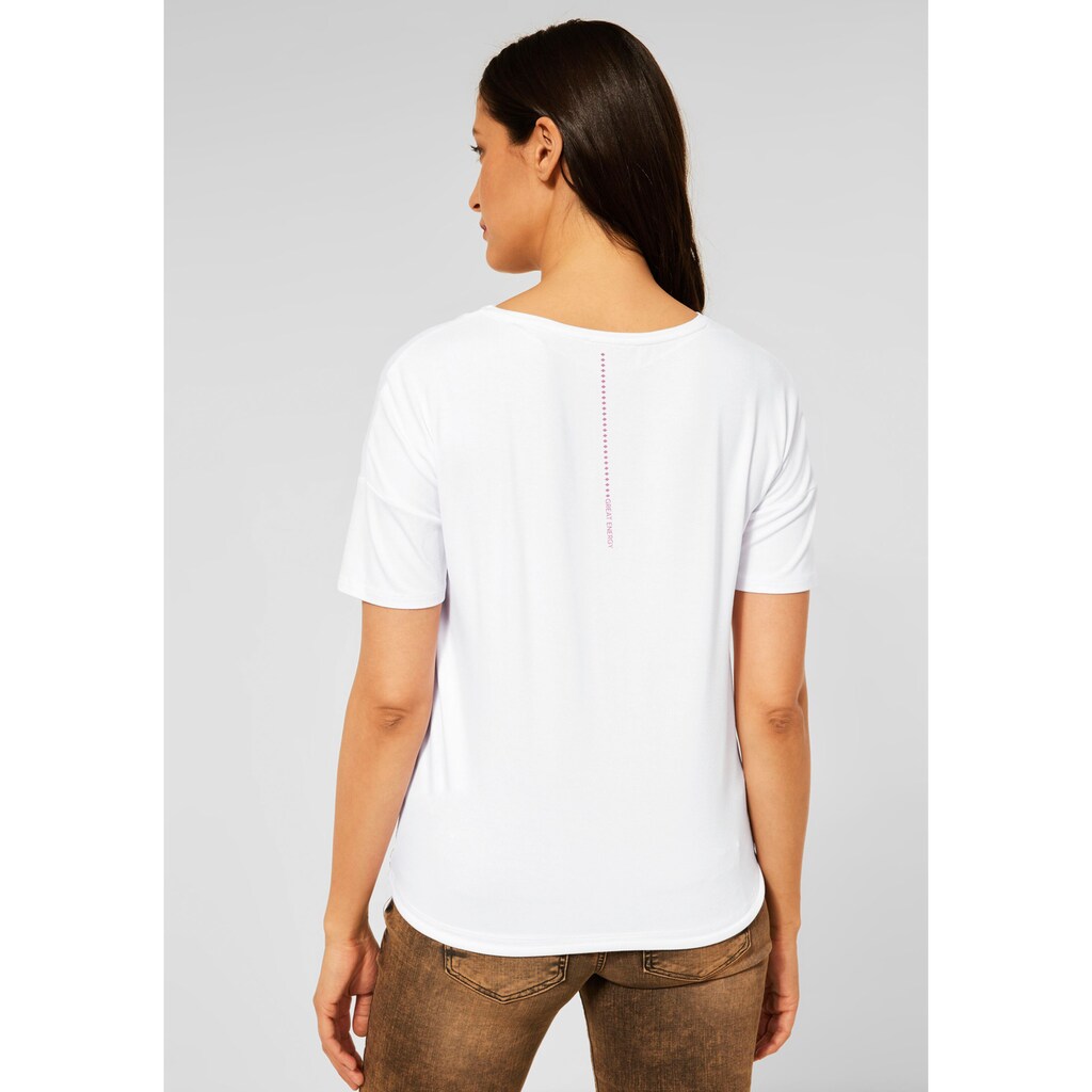 Damenmode Shirts & Sweatshirts STREET ONE Rundhalsshirt, mit Part-Print und Schriftzug weiß-bedruckt Damenmode Shirts & Sweatshirts STREET ONE Rundhalsshirt, mit Part-Print und Schriftzug weiß-bedruckt