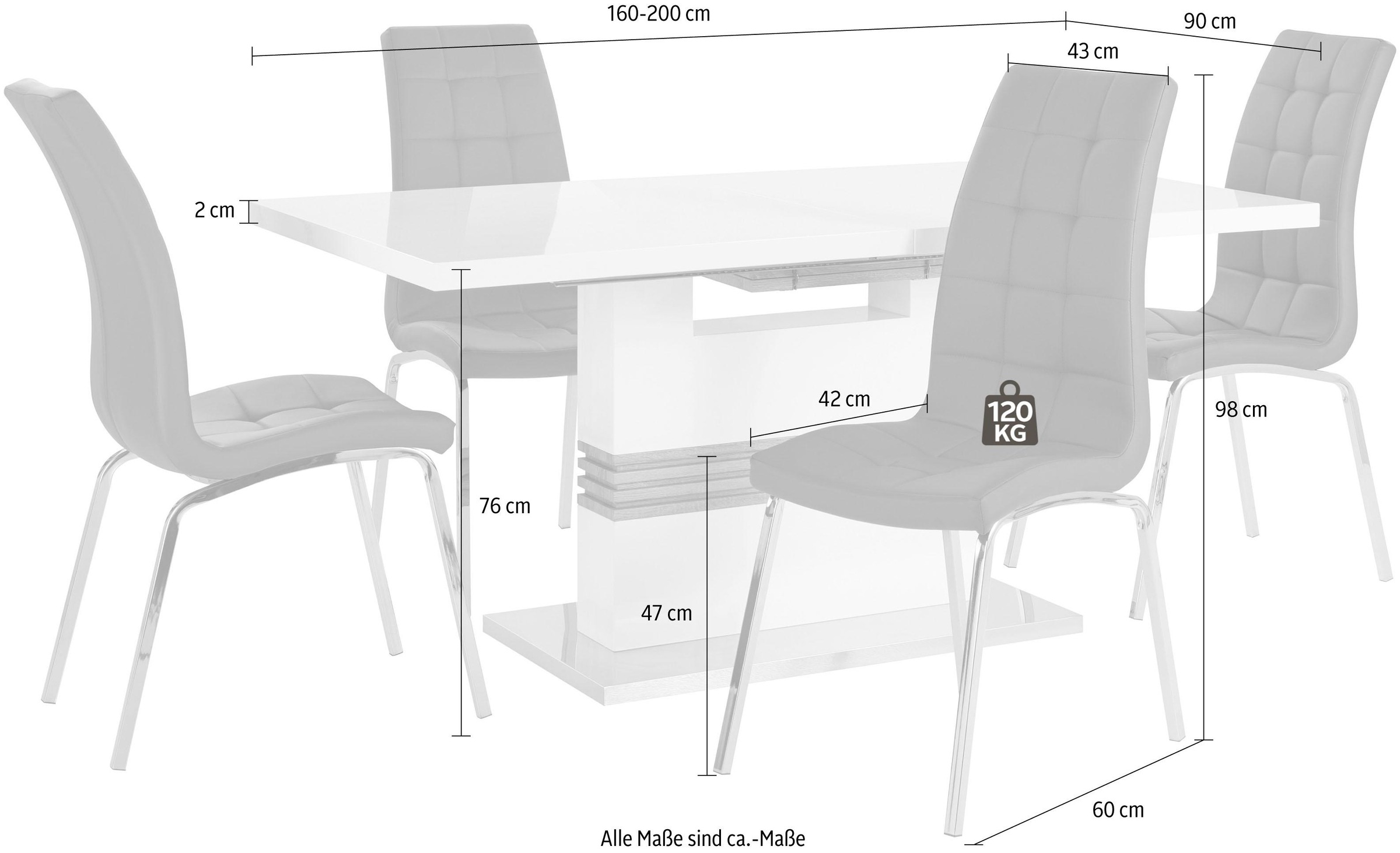 INOSIGN Essgruppe »Perez/Lila«, (Set, 5 tlg.), mit 4 Stühlen, Tisch ausziehbar, Breite 160-200 cm