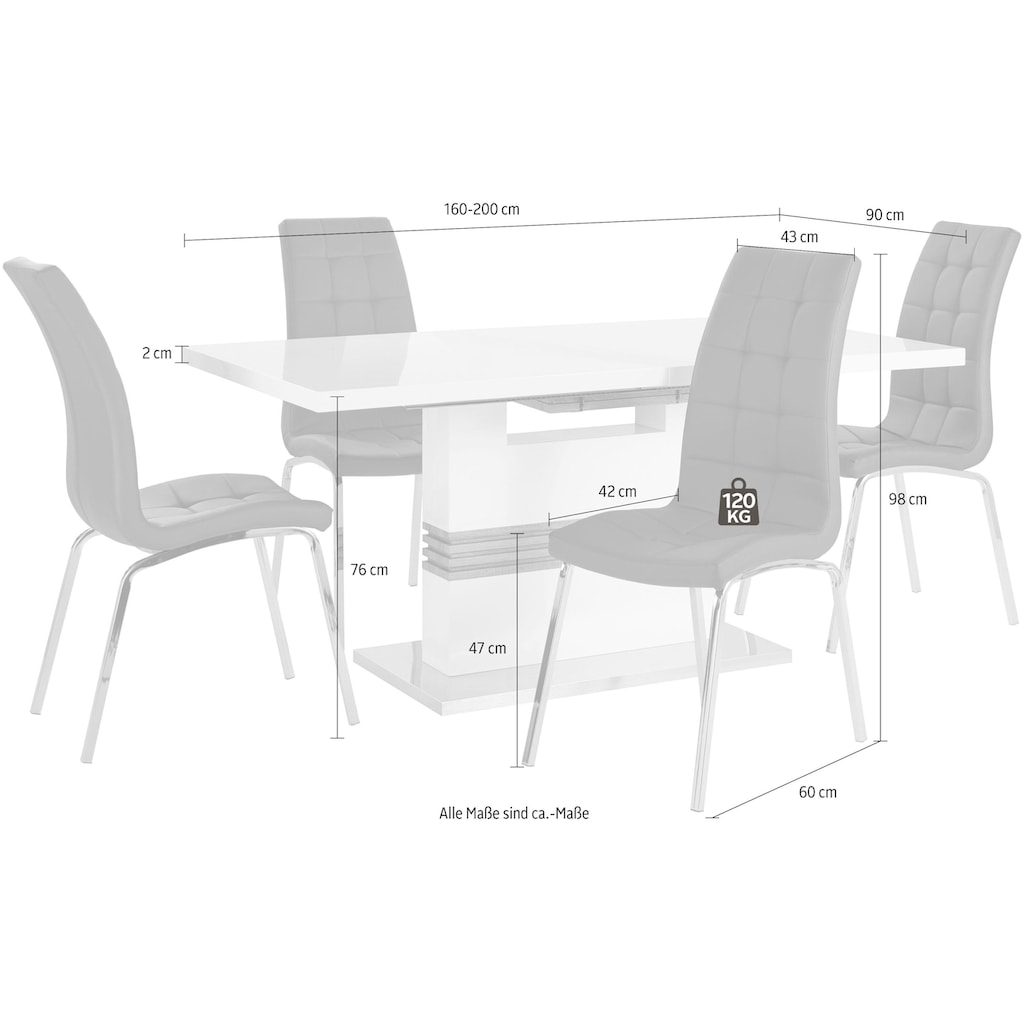 INOSIGN Essgruppe »Perez/Lila«, (Set, 5 tlg.), mit 4 Stühlen, Tisch ausziehbar, Breite 160-200 cm