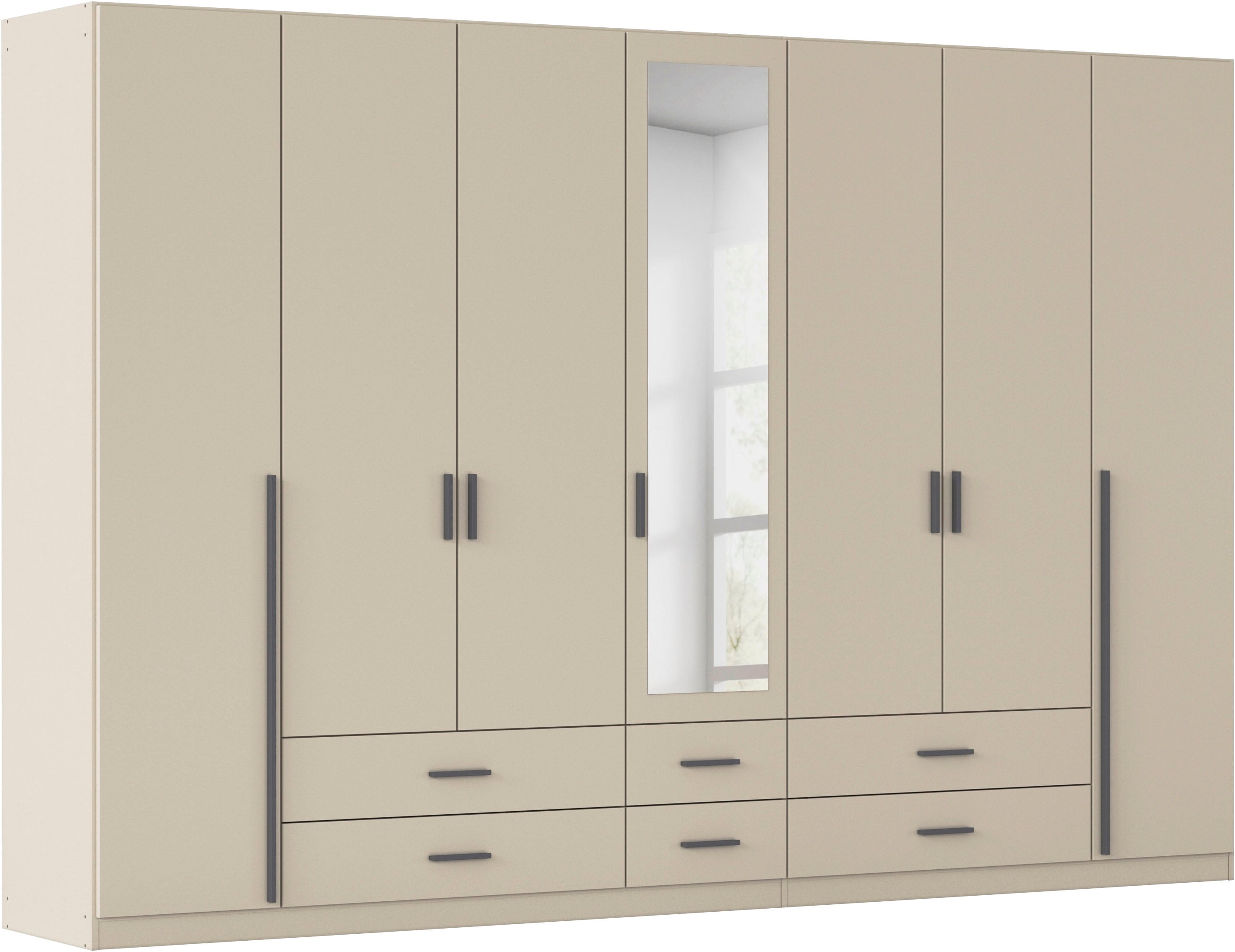 rauch Kleiderschrank "Schrank Garderobe Ankleide GAMMA Breiten 91/136/181/226/271/315/360 cm" in 3 Ausstattungen BASIC/CLASSIC/PREMIUM (inkl. SOFT-CLOSE-Funktion), verschiedene Griff-Varianten, mit Spiegel TOPSELLER MADE IN GERMANY