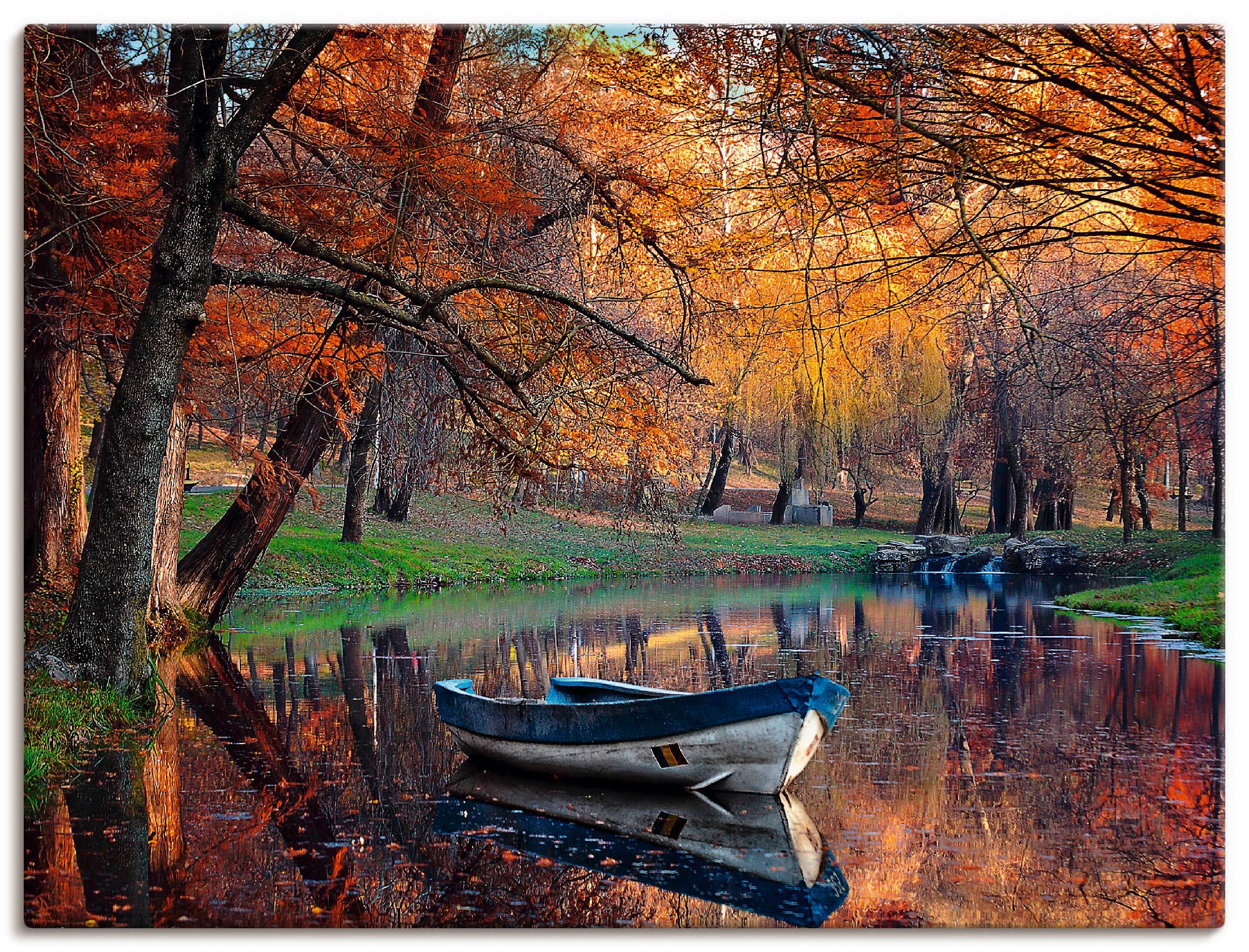 Schiffe, kaufen Boote versch. Herbstlandschaft«, | Poster Wandaufkleber Artland als (1 & BAUR Wandbild oder in Leinwandbild, »Bunte St.), Größen