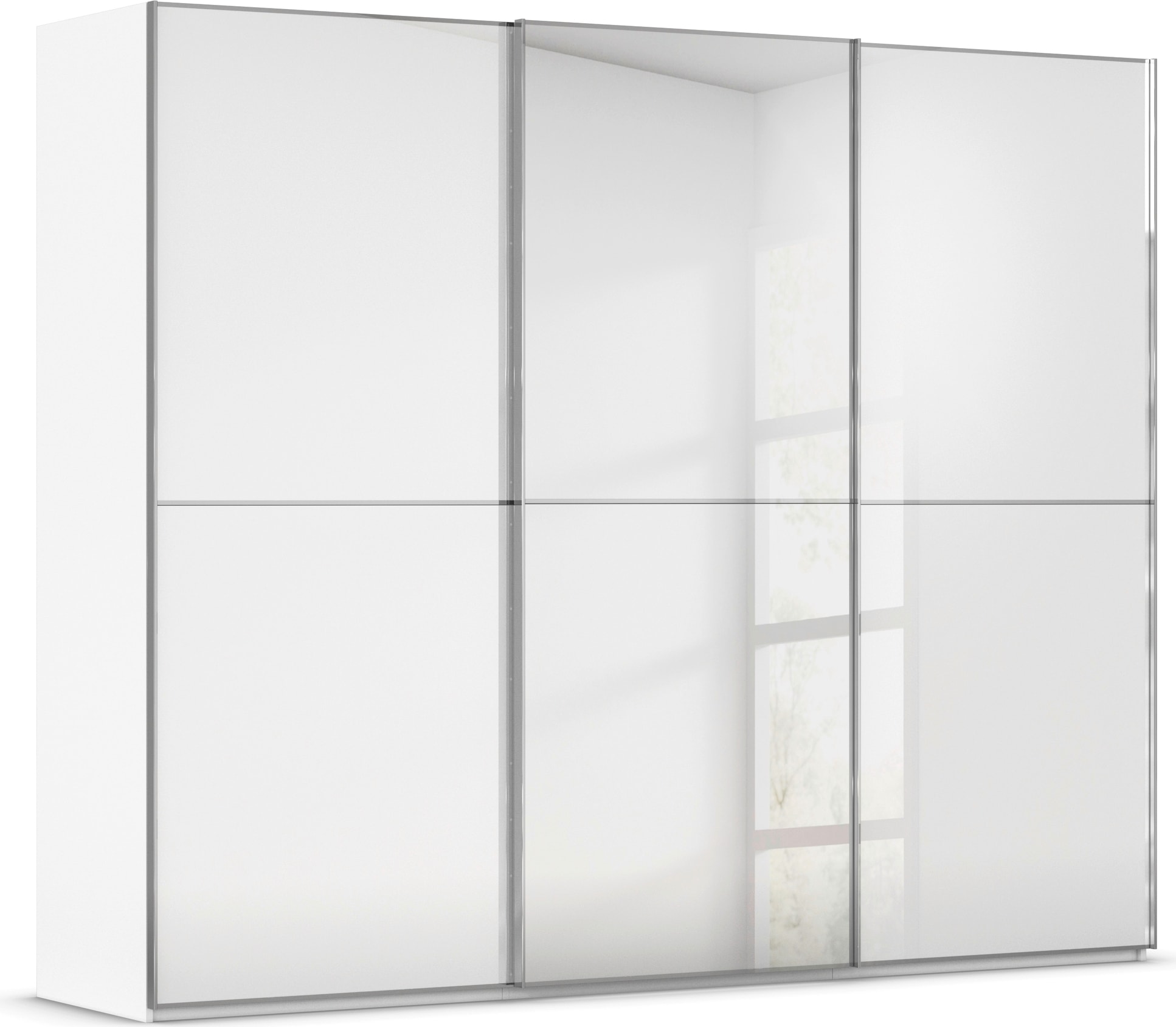 rauch Schwebetürenschrank "Kleiderschrank Schrank Garderobe Schlafzimmerschrank SCALE-DUO" edle zweigeteilte Türen Spiegel/Glas-Mix 3 Zierleisten MADE IN GERMANY