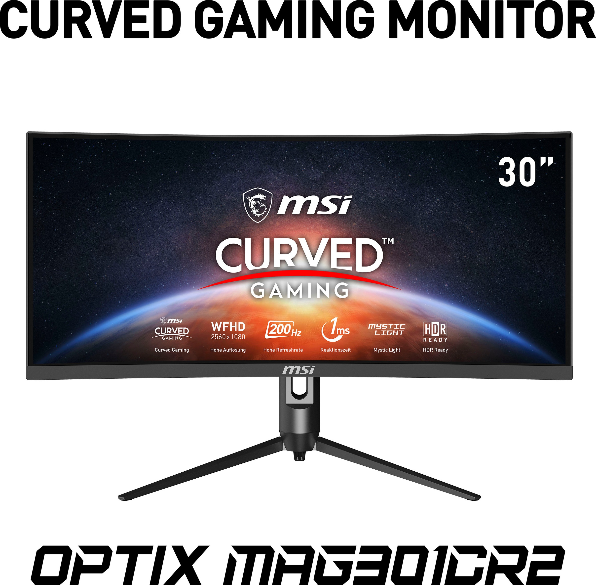 MSI Curved-Gaming-Monitor »Optix MAG301CR2«, 76 cm/30 Zoll, 2560 x 1080 px,  WFHD, 1 ms Reaktionszeit, 200 Hz, höhenverstellbar, 3 Jahre  Herstellergarantie | BAUR