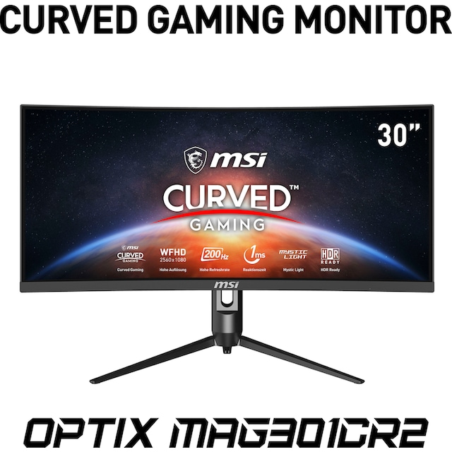 MSI Curved-Gaming-Monitor »Optix MAG301CR2«, 76 cm/30 Zoll, 2560 x 1080 px,  WFHD, 1 ms Reaktionszeit, 200 Hz, höhenverstellbar, 3 Jahre  Herstellergarantie | BAUR