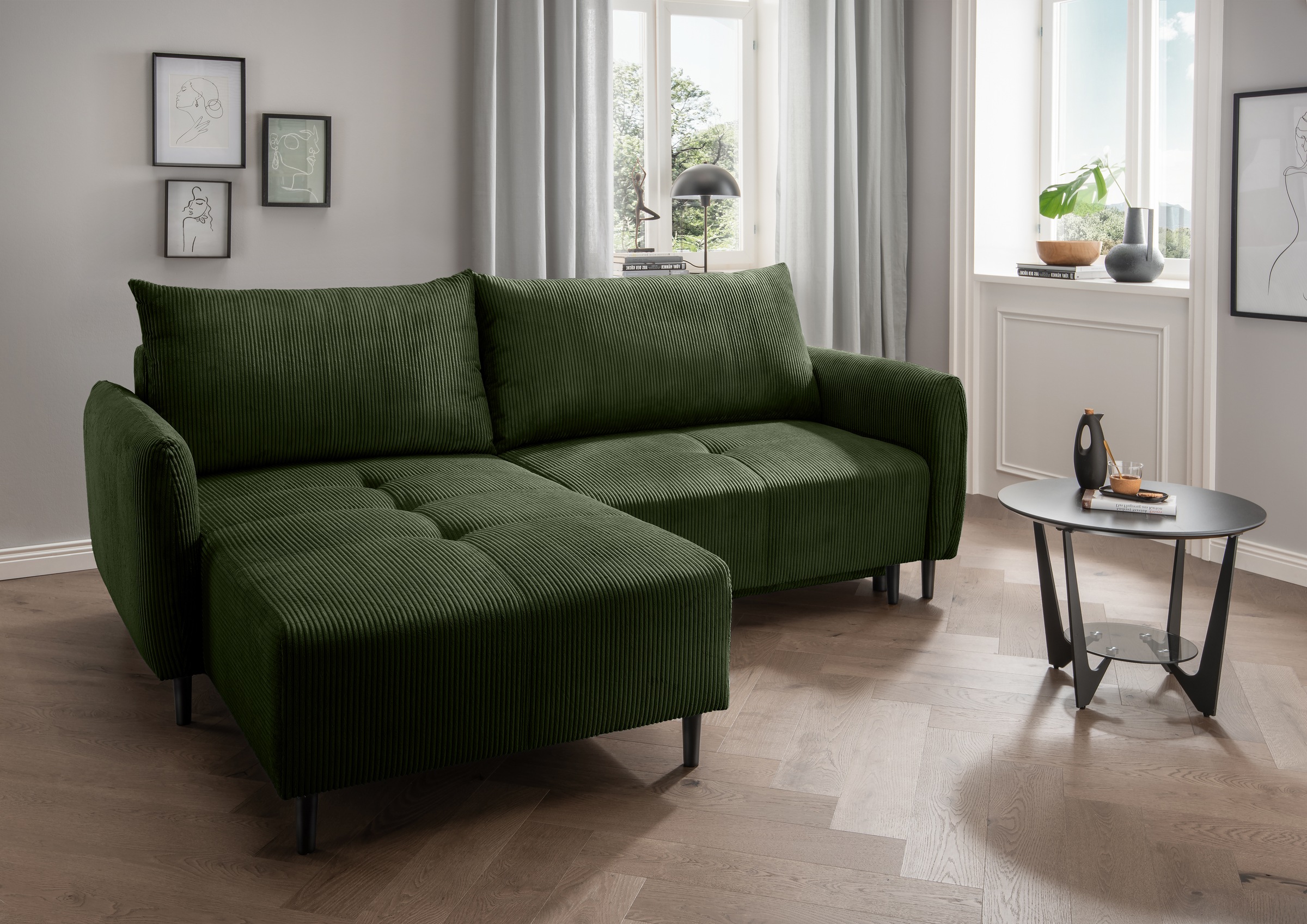 INOSIGN Ecksofa »Mara, L-Form, aktueller Cord Bezug und tolle Farben, schmale Armlehnen«, whlw. mit Bettfunktion,Recamiere links/rechts montierbar, Breite 238cm